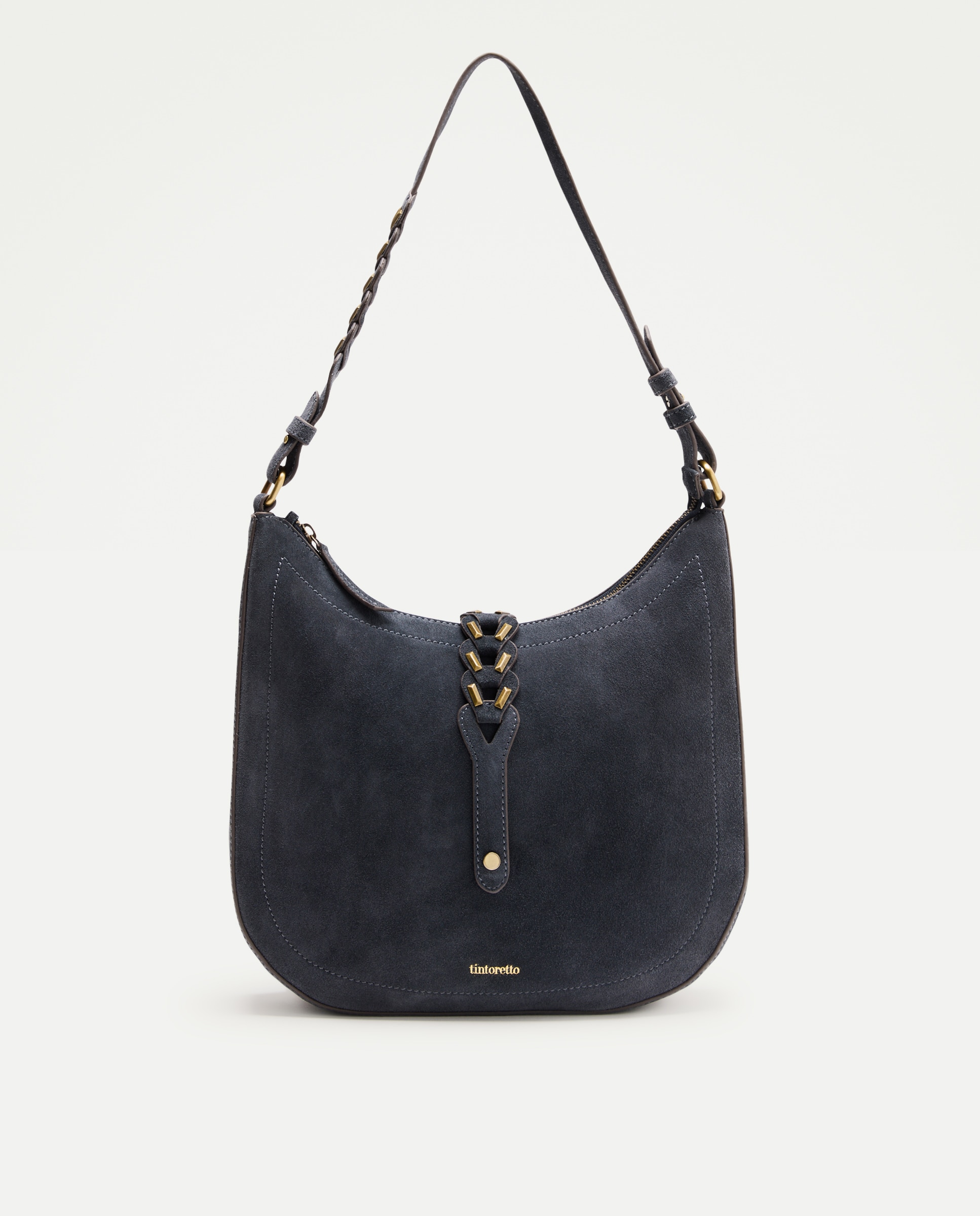 Mala Hobo em Pele com Fio em Contraste 430 Azul Escuro-1