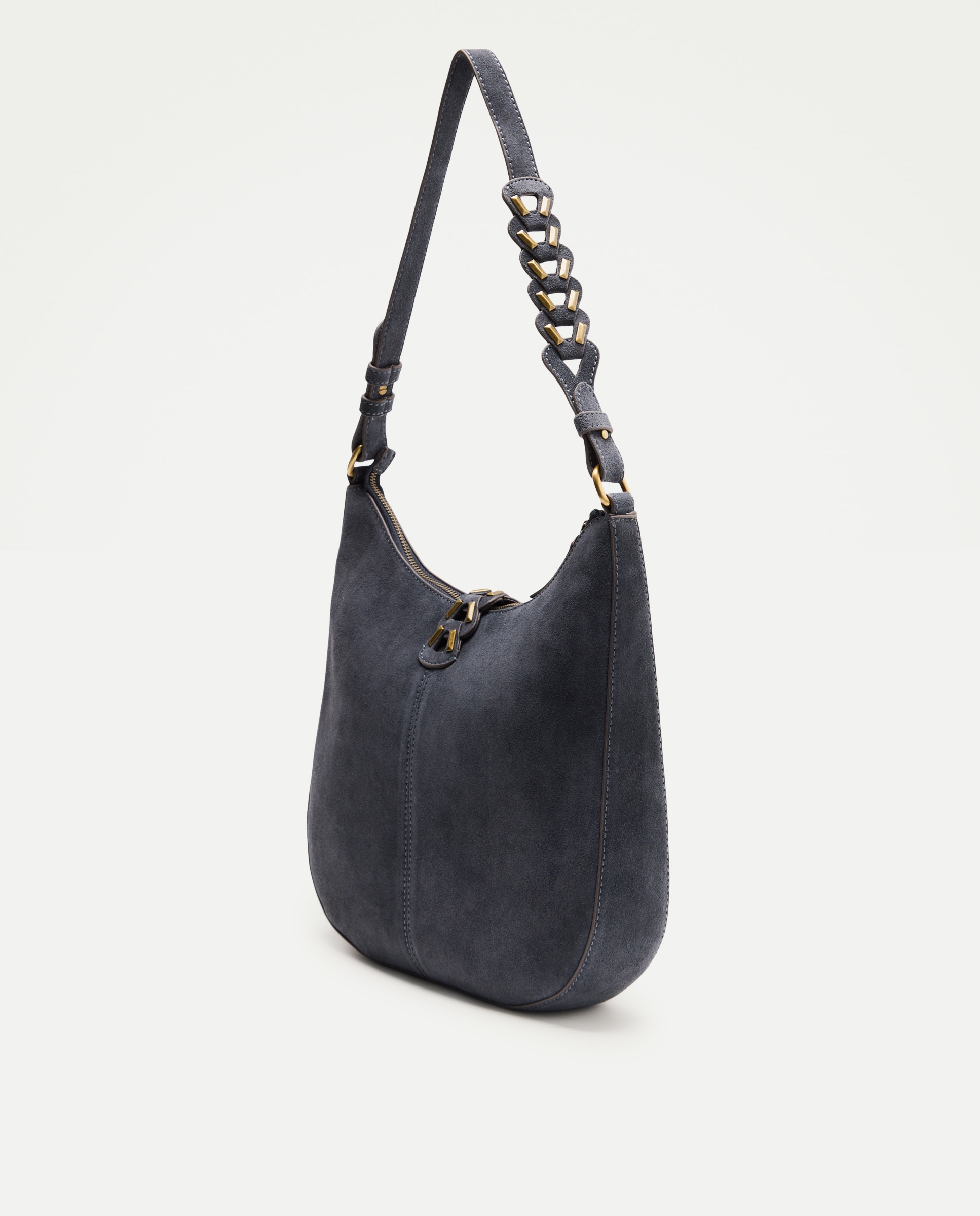 Mala Hobo em Pele com Fio em Contraste 430 Azul Escuro-2