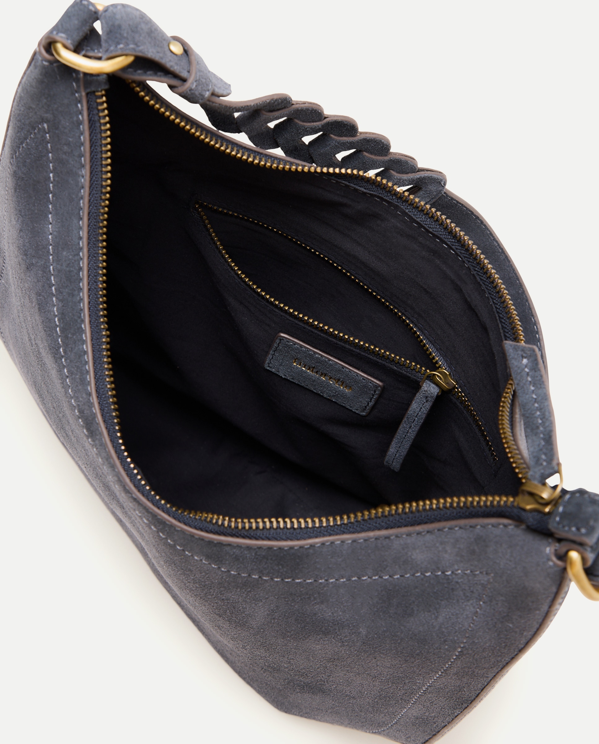 Mala Hobo em Pele com Fio em Contraste 430 Azul Escuro-3