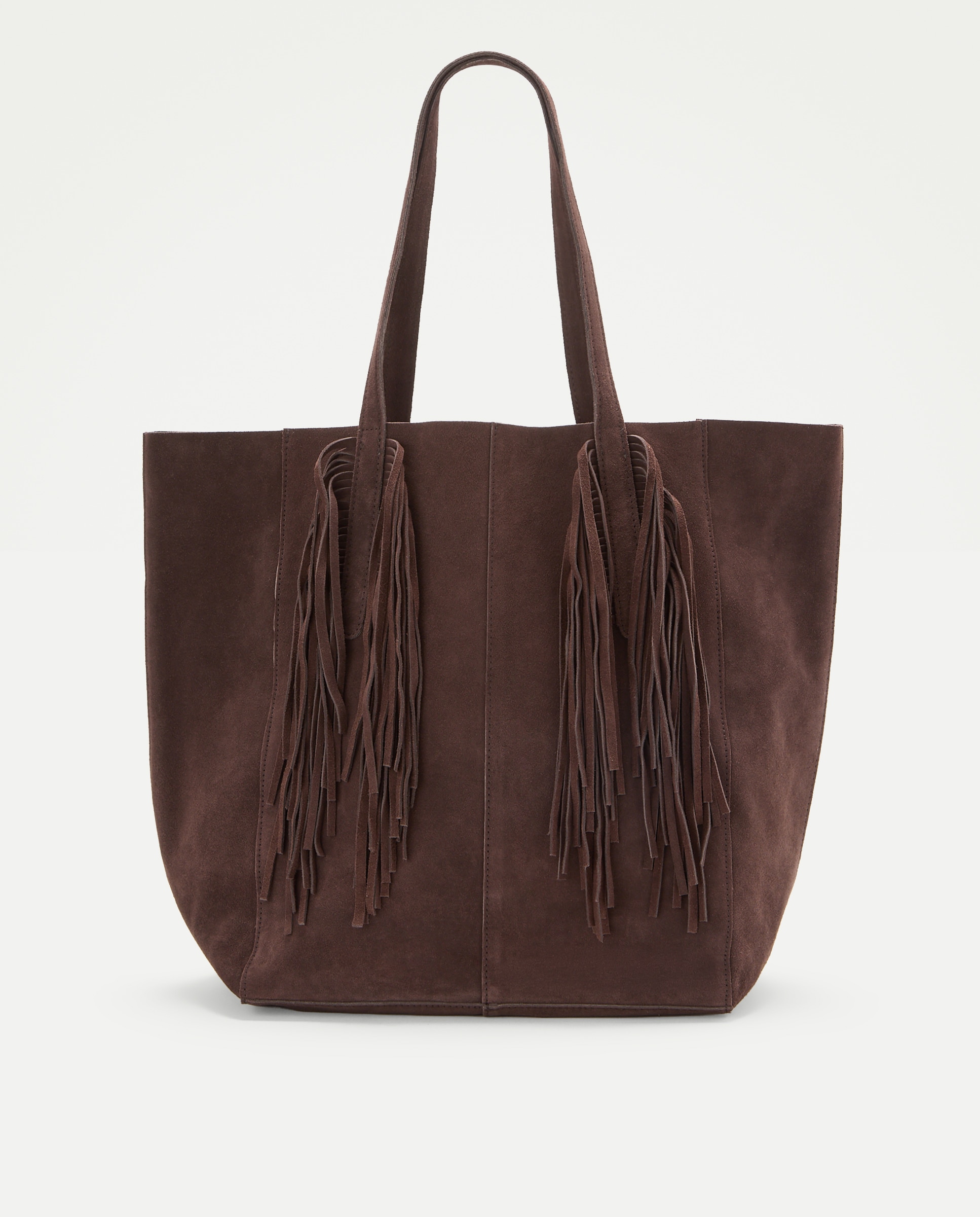 Bolso shopper de piel con flecos - Tintoretto - Chocolate Chocolate-1
