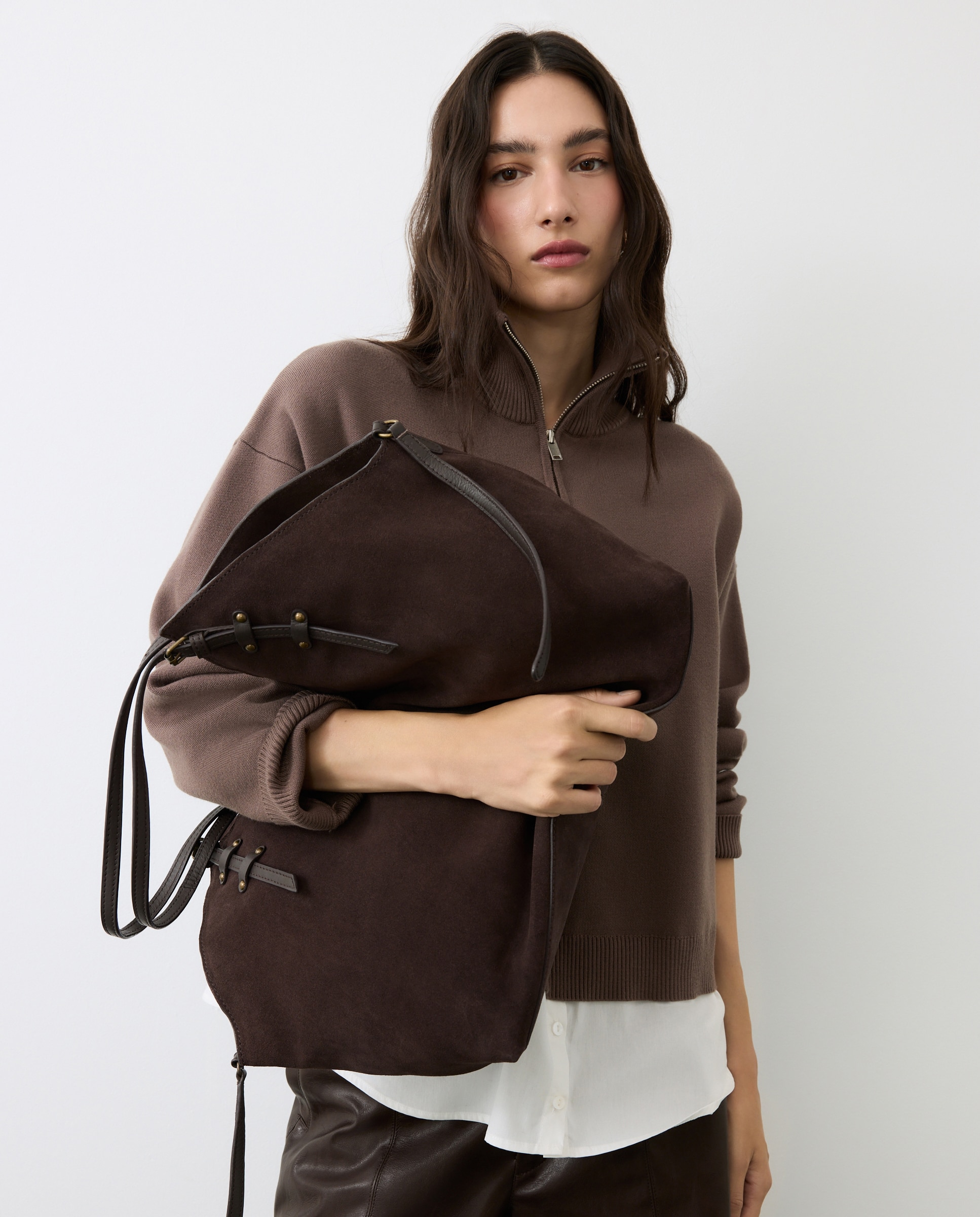 Bolso shopper de piel con bandolera extraible - Tintoretto - Burdeos Burdeos-6