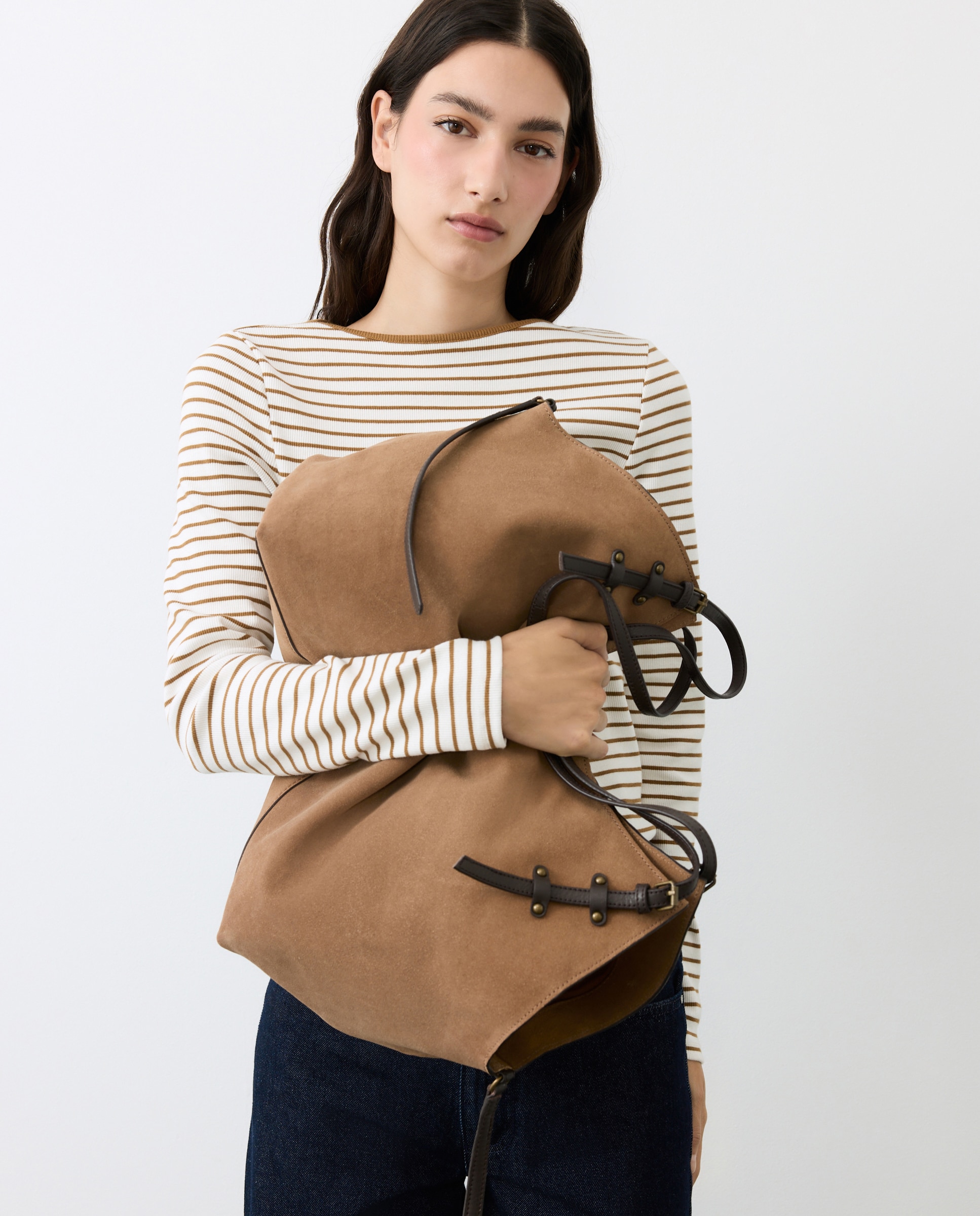 Bolso shopper de piel con bandolera extraible - Tintoretto - Tostado Tostado-6
