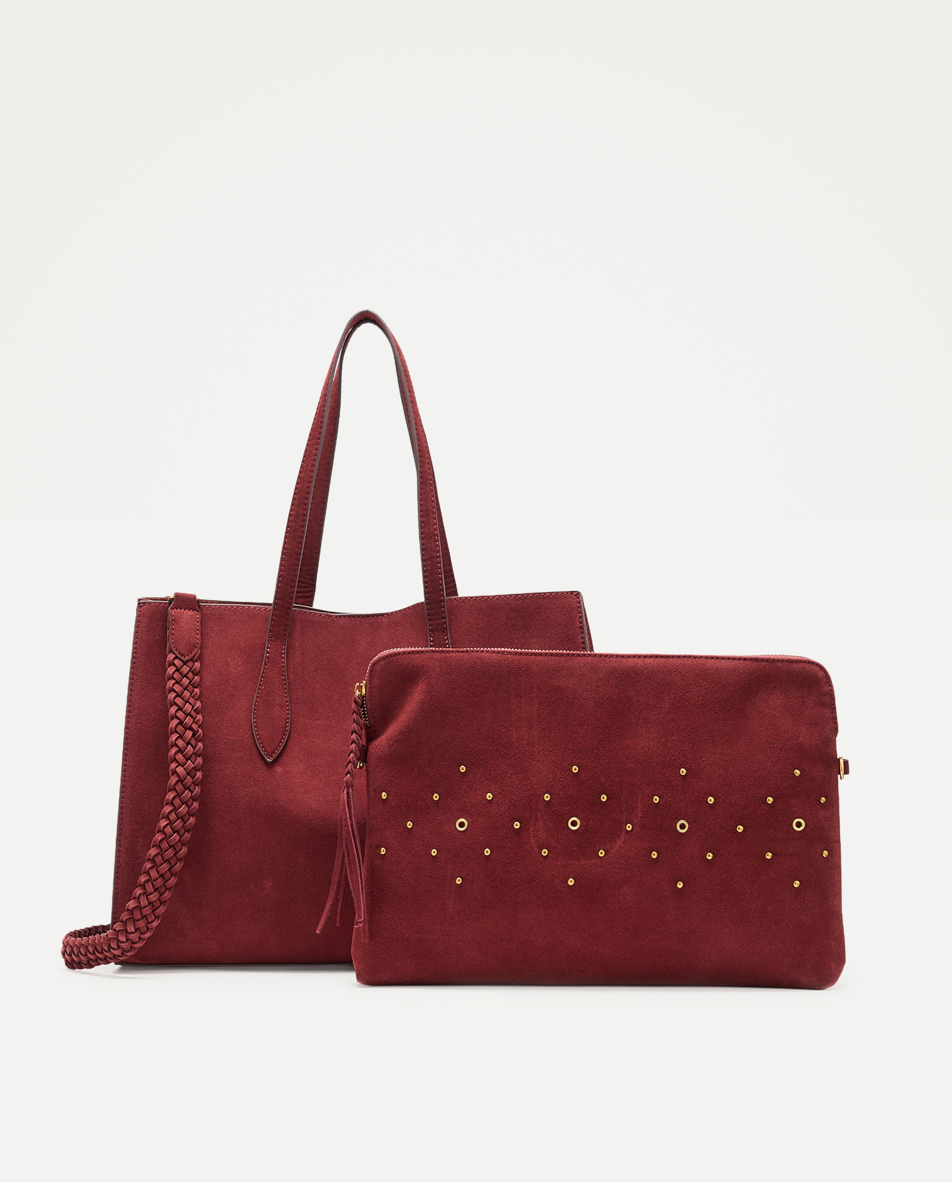 Mala Shopper em Pele 2 em 1 com Capa de Computador Bordeaux-3