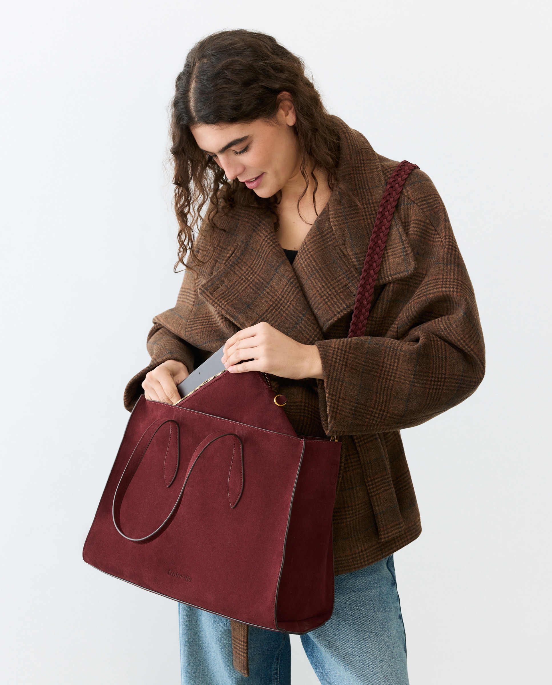 Mala Shopper em Pele 2 em 1 com Capa de Computador Bordeaux-7