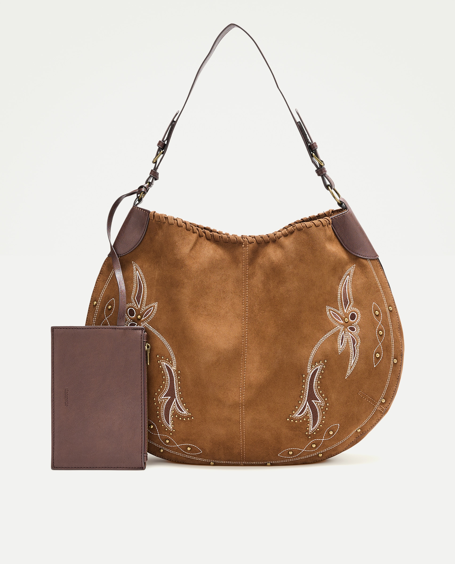 Bolso de hombro de piel bordado - Tintoretto - Marrón Marrón-3