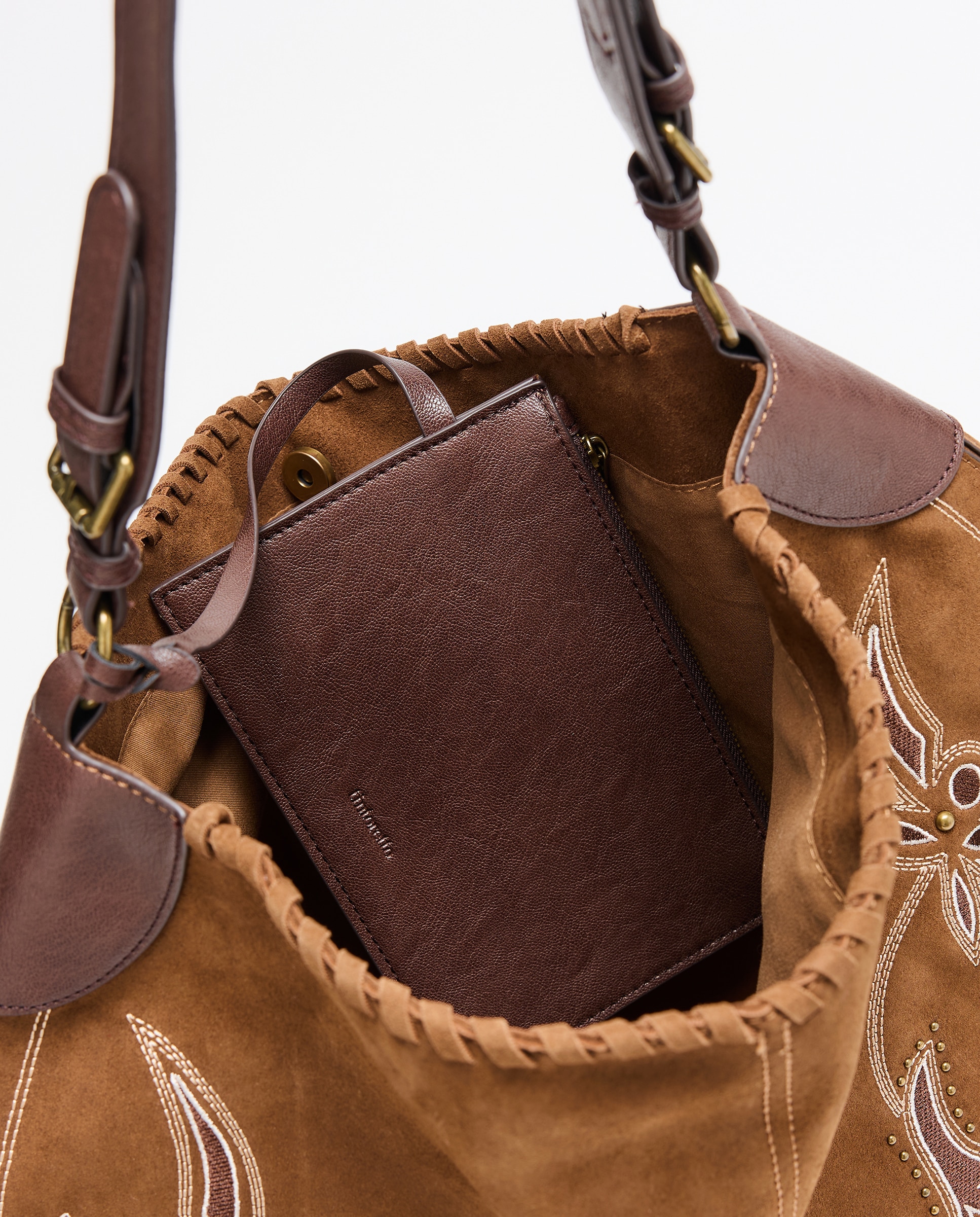 Bolso de hombro de piel bordado - Tintoretto - Marrón Marrón-5