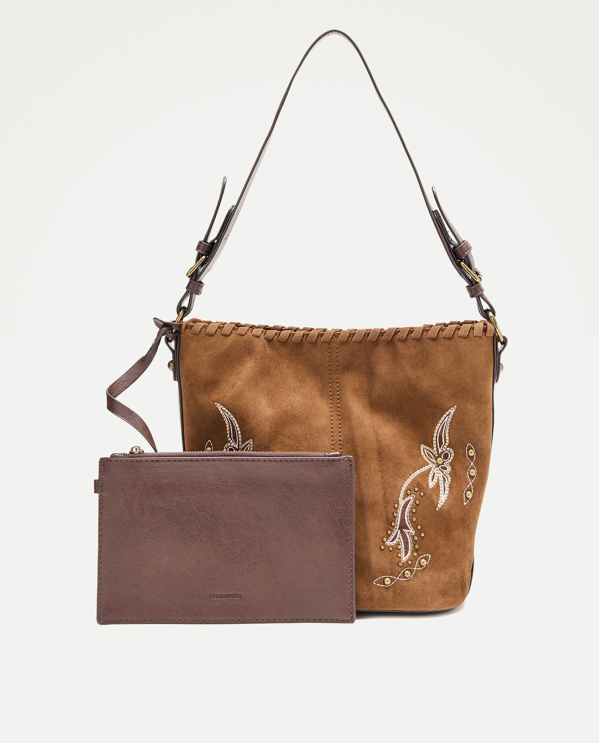 Bolso bucket de piel con bordado - Tintoretto - Marrón Marrón-3