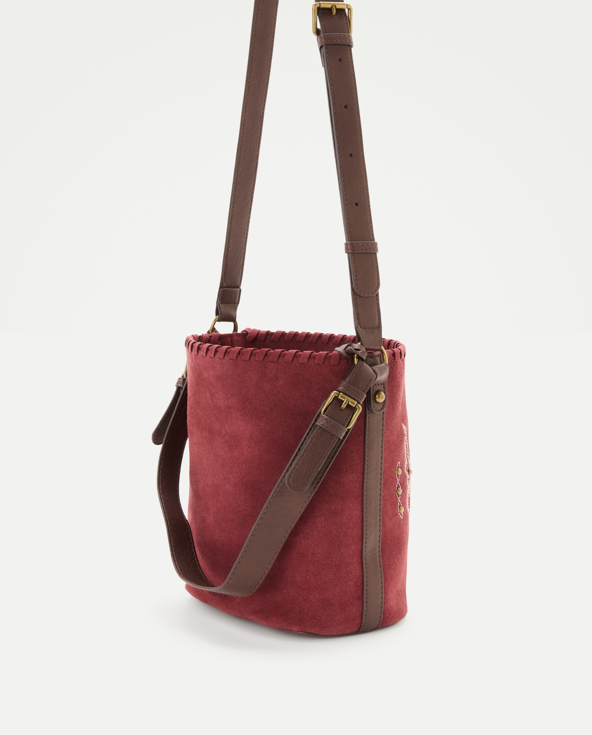 Bolso bucket de piel con bordado - Tintoretto - Burdeos Burdeos-2