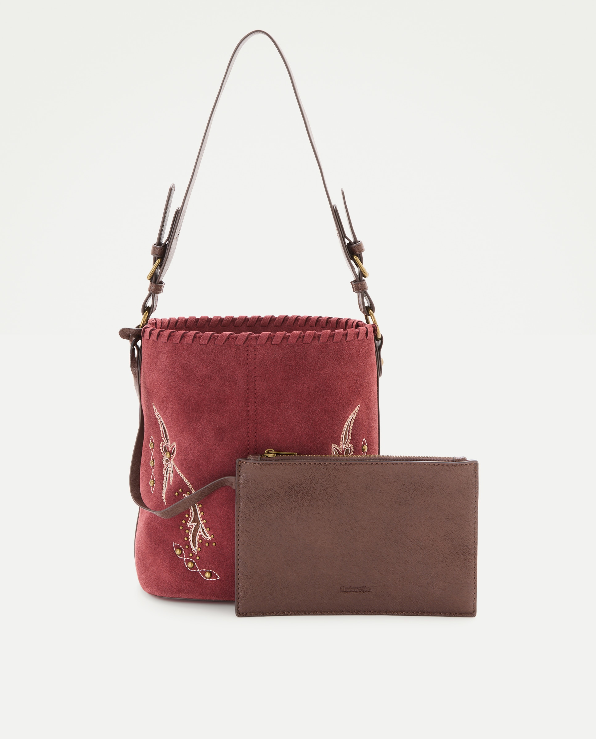 Bolso bucket de piel con bordado - Tintoretto - Burdeos Burdeos-3