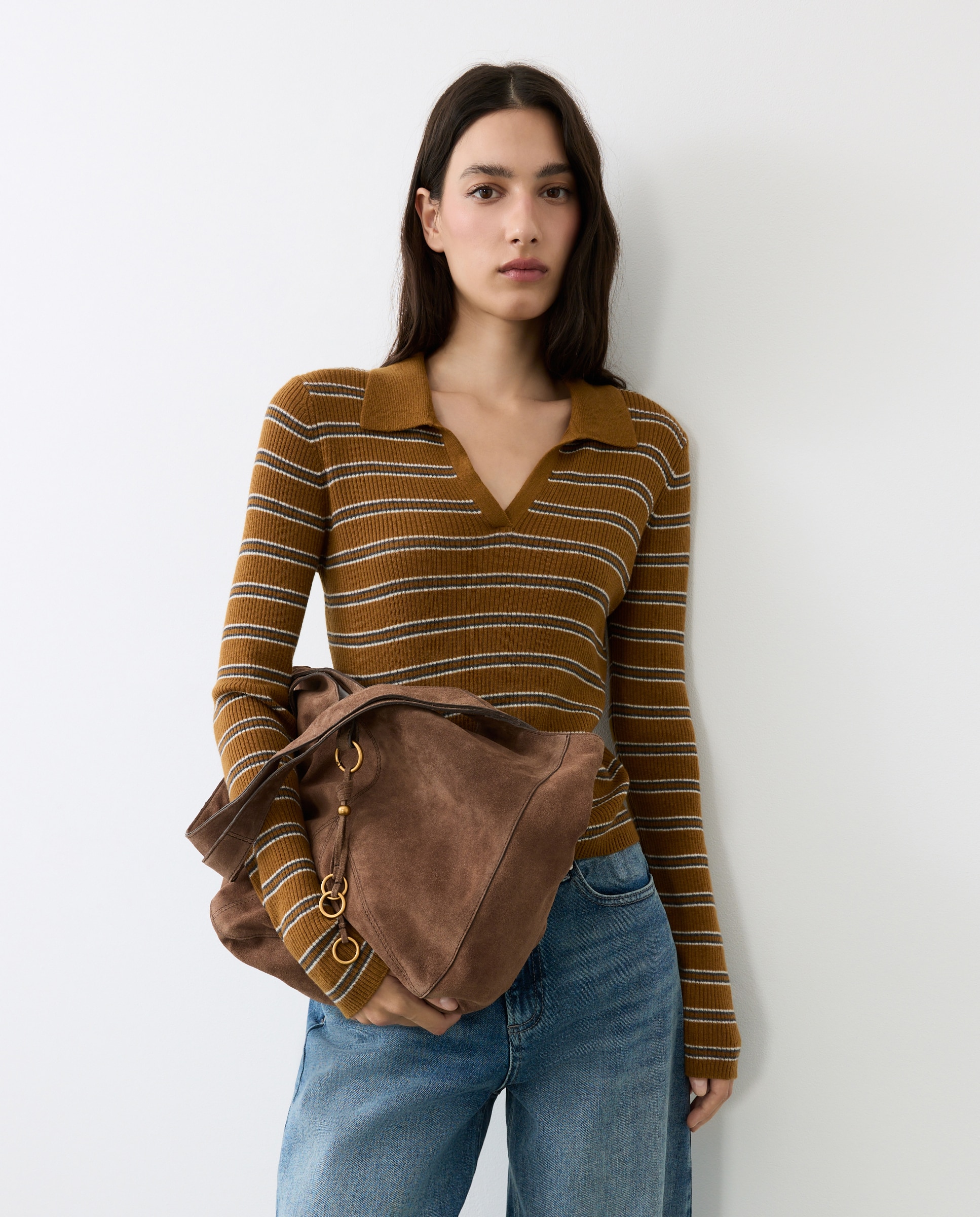 Bolso hobo de piel con charm metálico decorativo - Tintoretto - Chocolate Chocolate-5