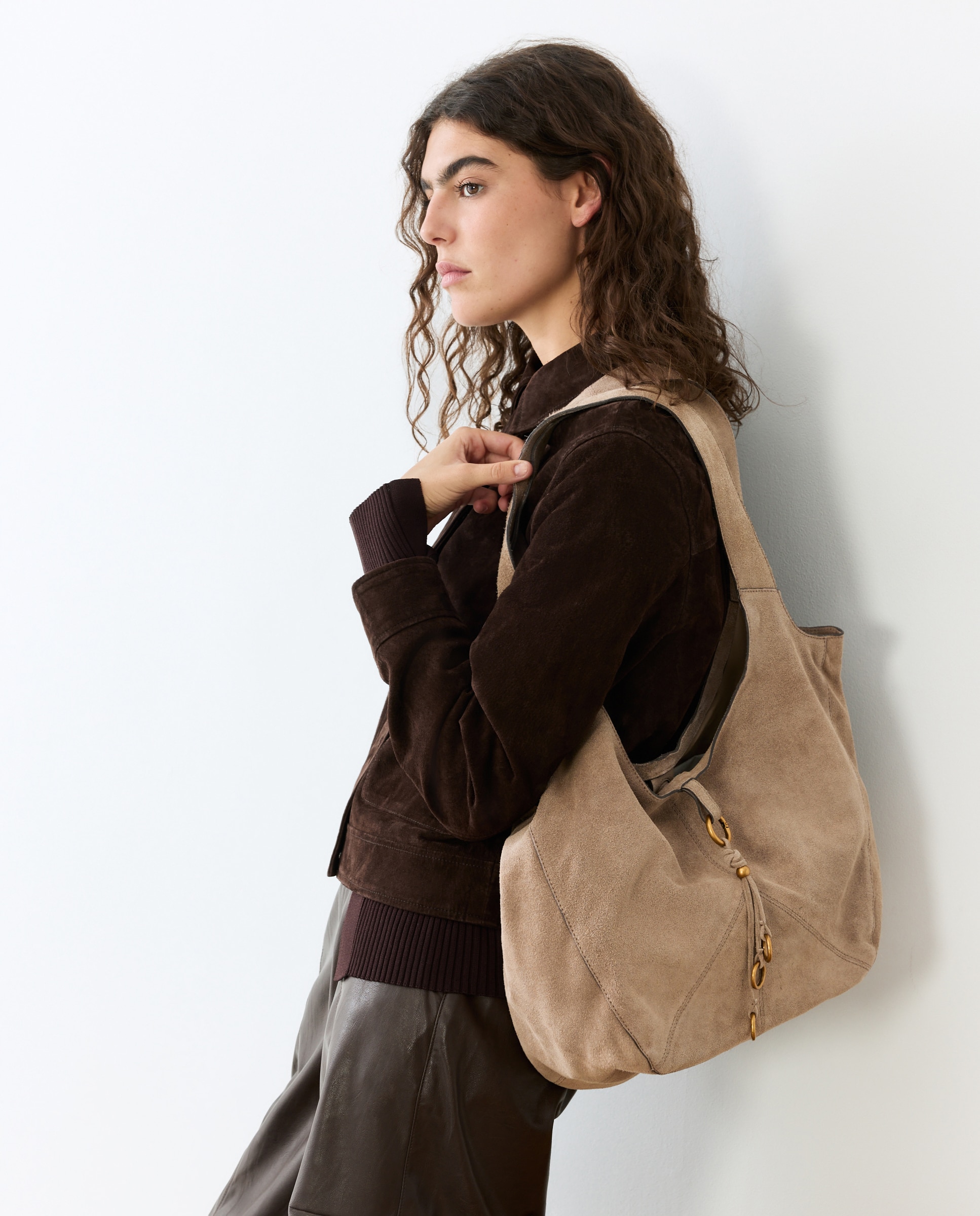 Bolso hobo de piel con charm metálico decorativo - Tintoretto - 820 Gris medio 820 Gris medio-5