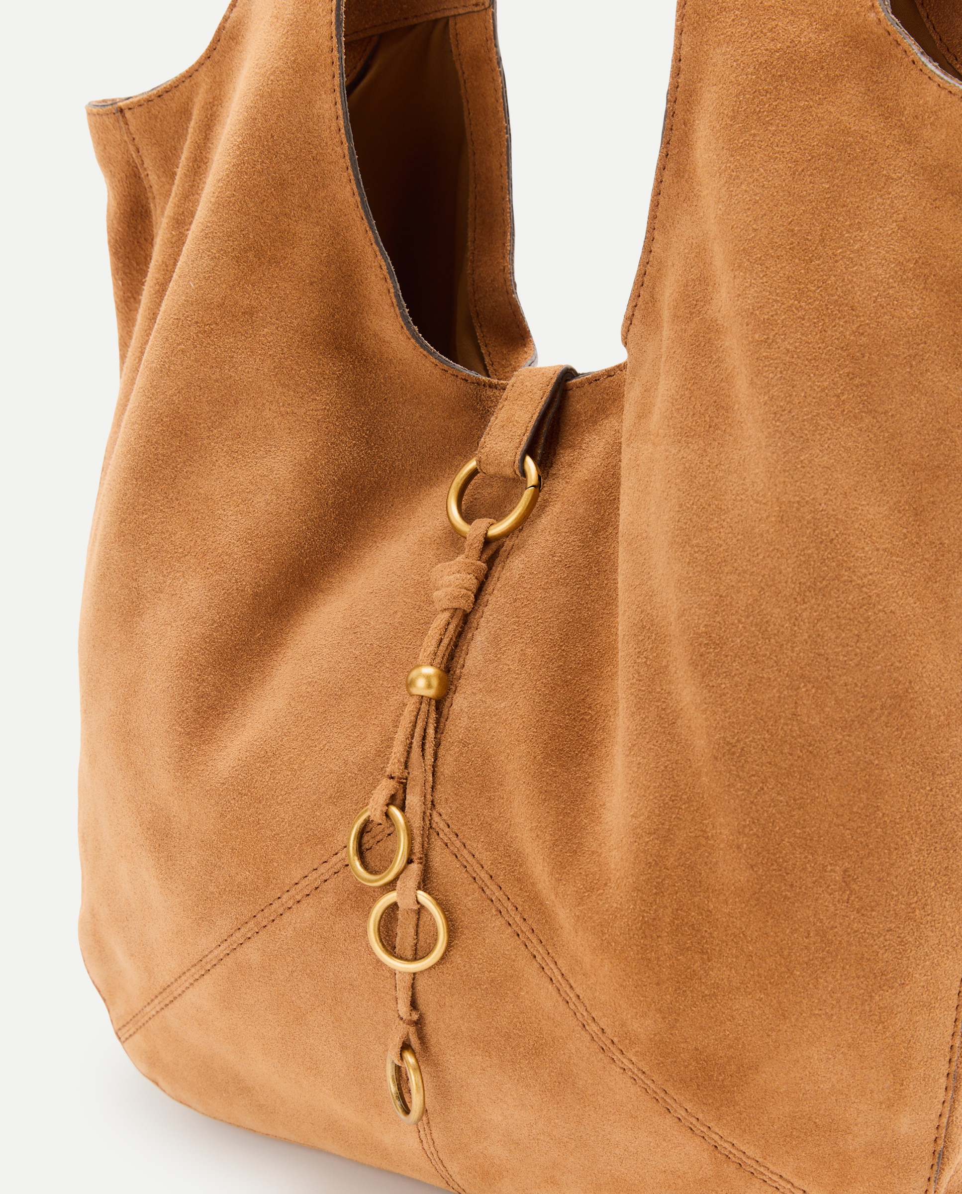 Mala Hobo em Pele com Conta Metálica Decorativa 730 Camel-4