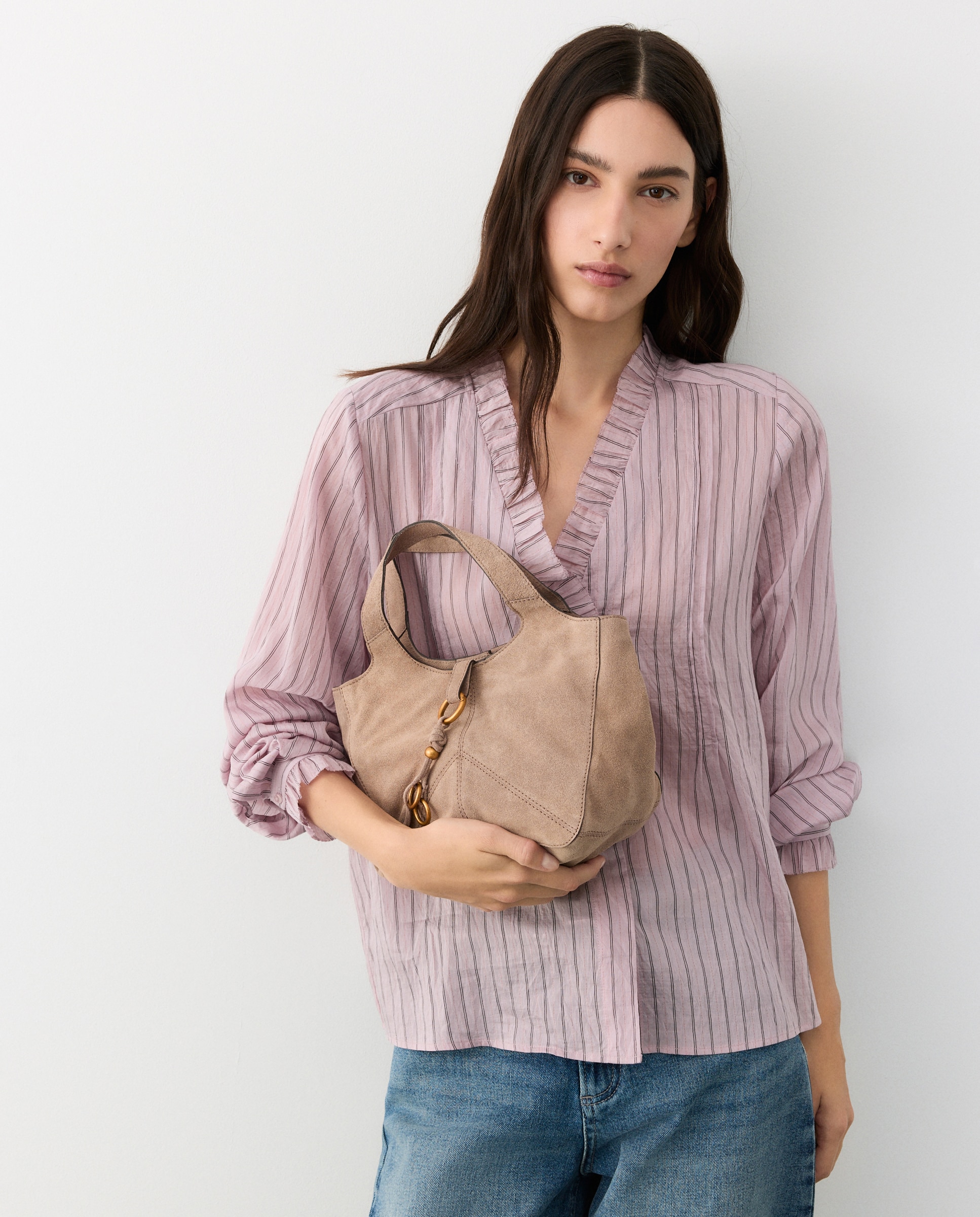Bolso de mano de piel con charm y asa larga - Tintoretto - 820 Gris medio 820 Gris medio-5