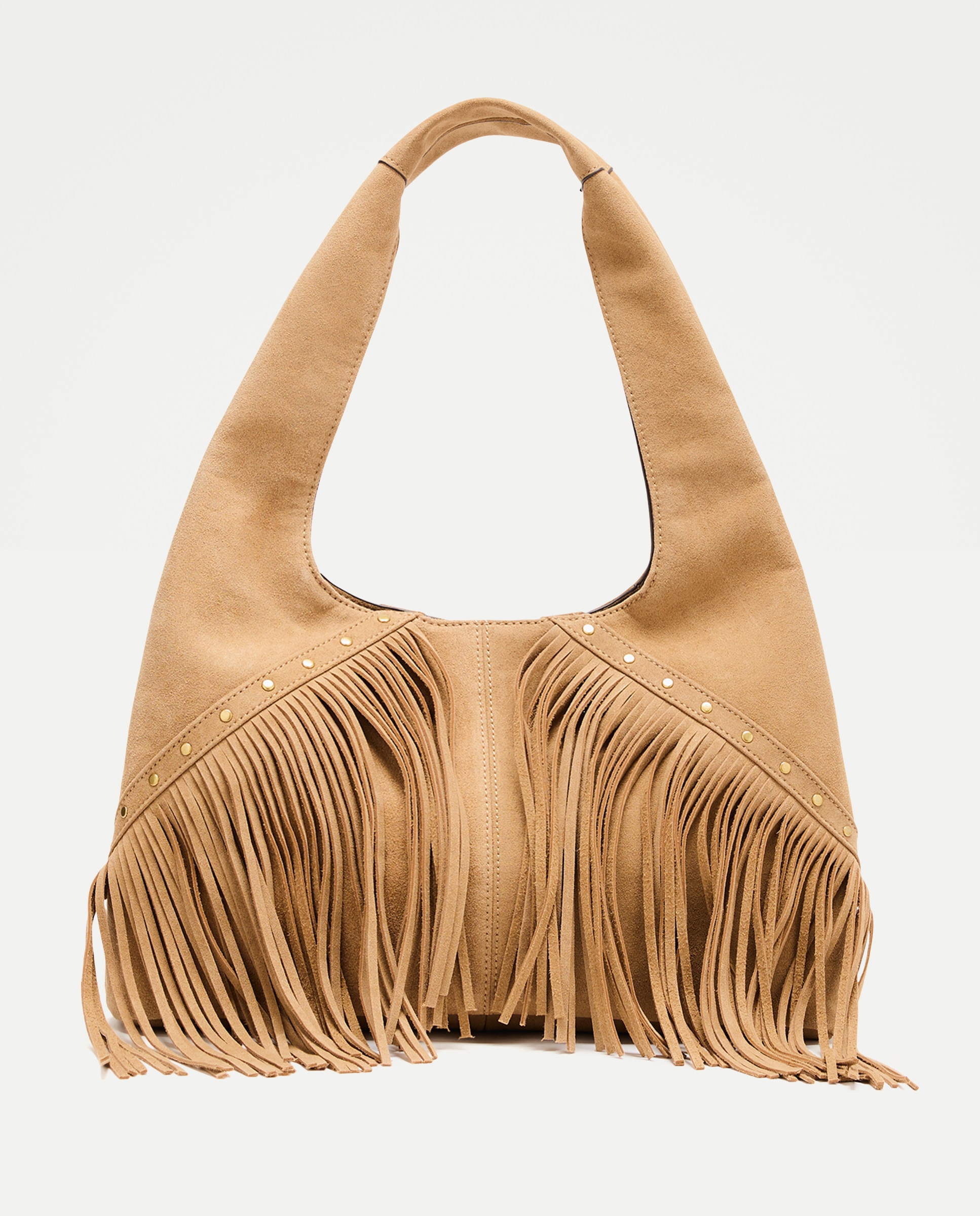 Bolso de hombro de piel con flecos en frente - Tintoretto - Tostado Tostado-1