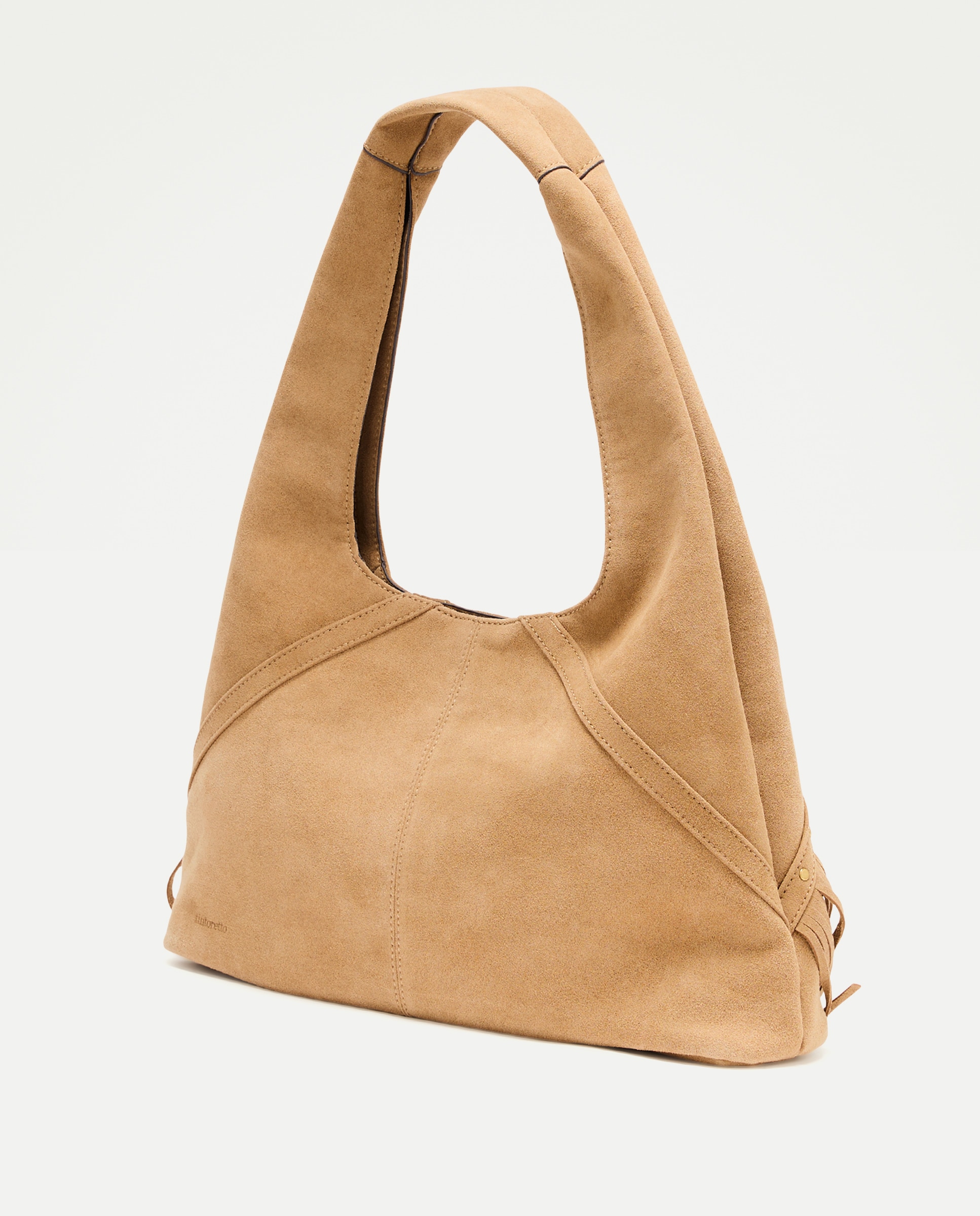 Bolso de hombro de piel con flecos en frente - Tintoretto - Tostado Tostado-2