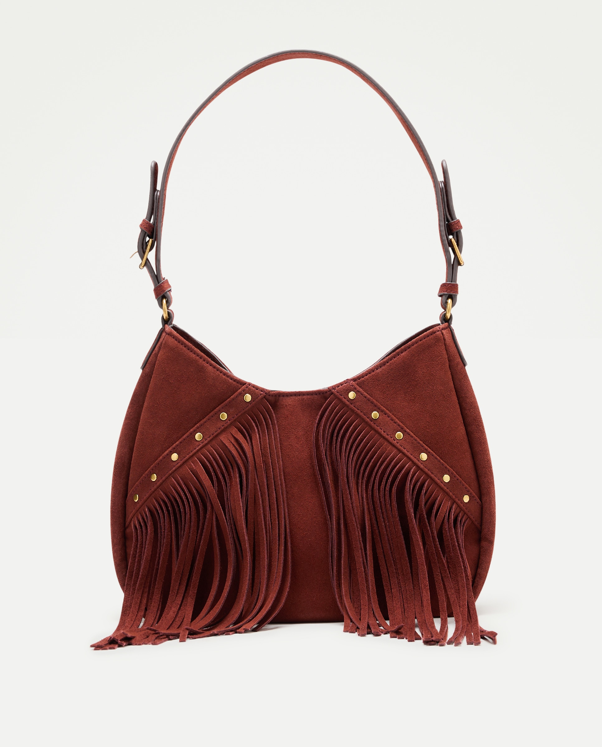 Bolso de hombro mediano de piel con flecos - Tintoretto - Burdeos Burdeos-1