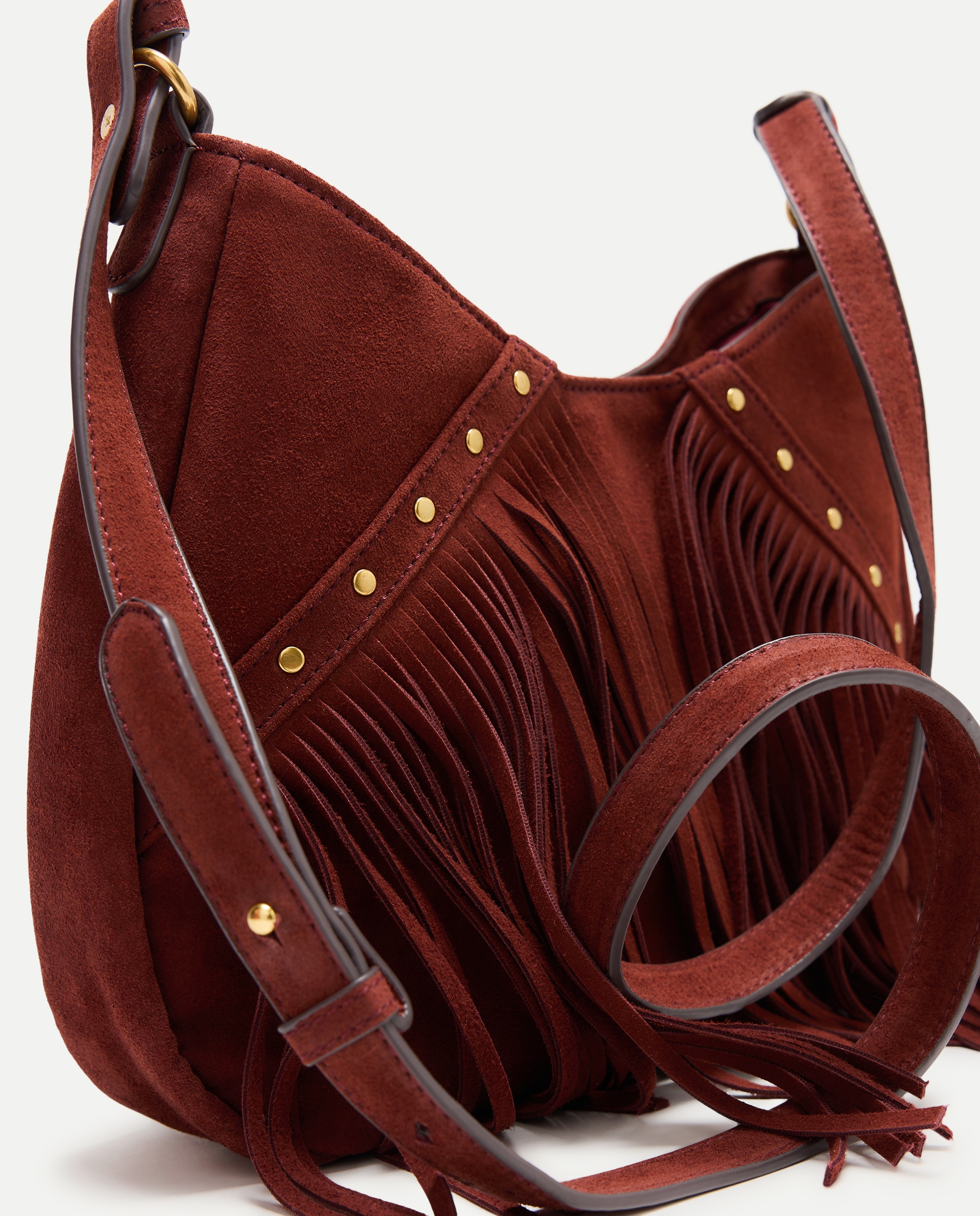 Bolso de hombro mediano de piel con flecos - Tintoretto - Burdeos Burdeos-3