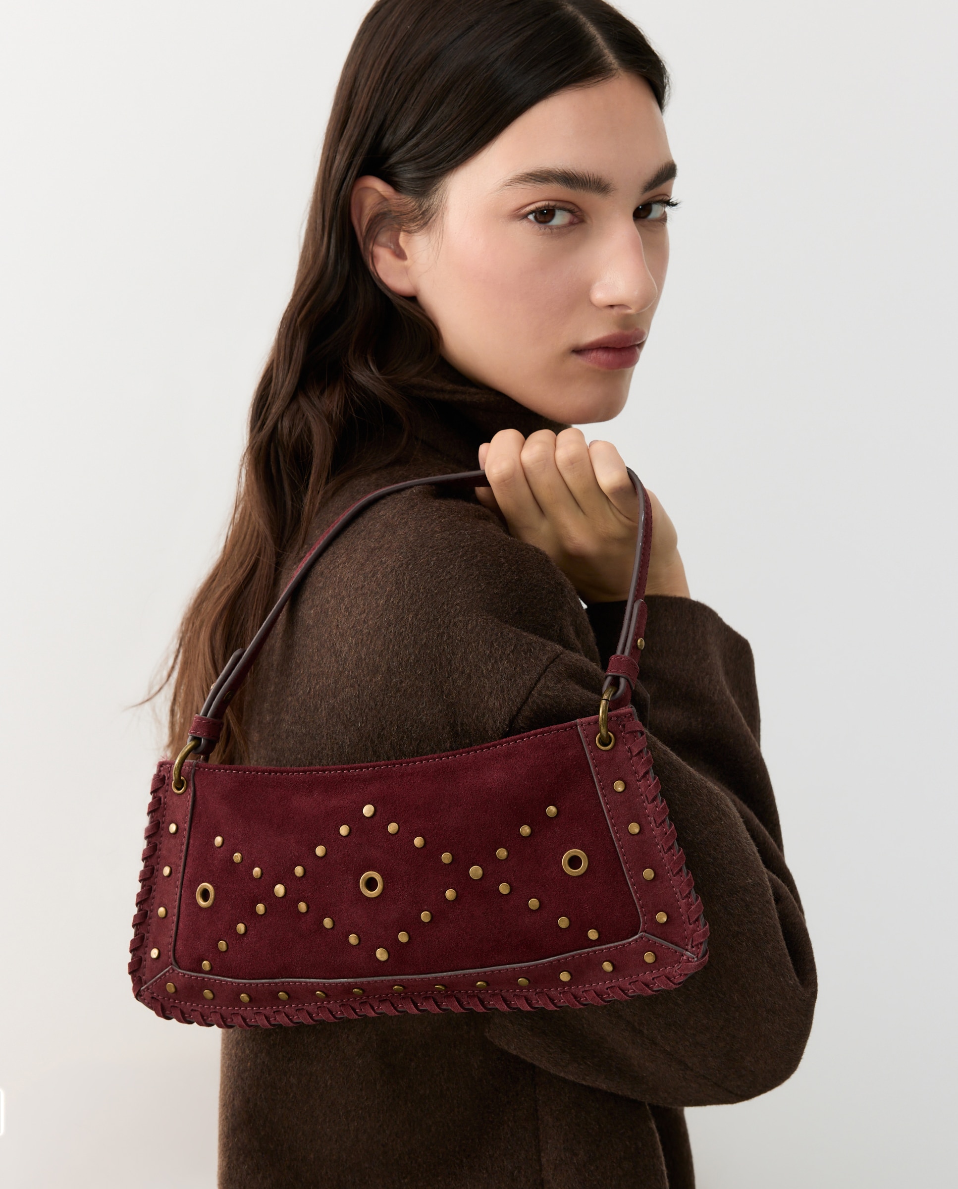 Bolso bandolera con mini tachas y doble asa - Tintoretto - Burdeos Burdeos-6