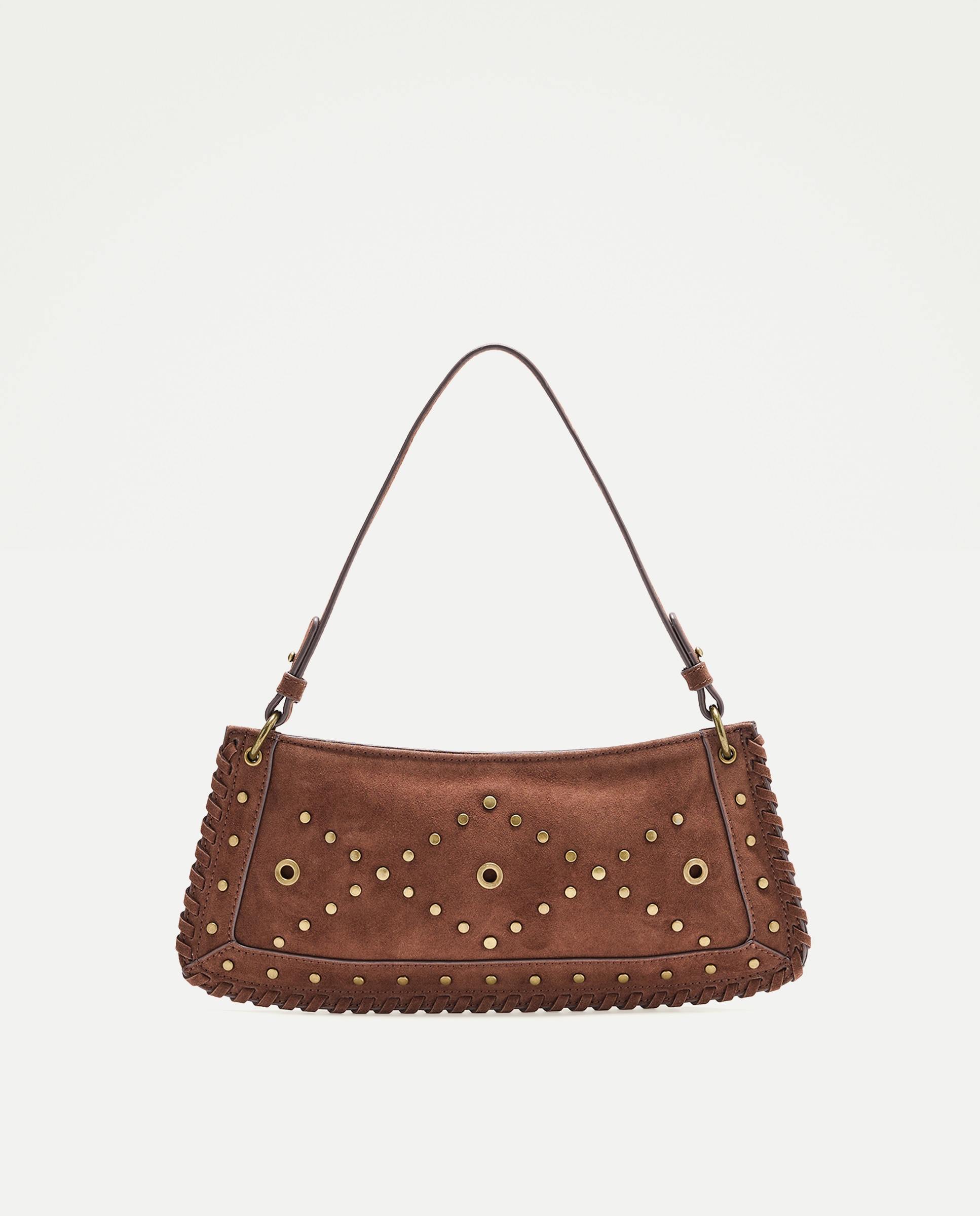 Bolso bandolera con mini tachas y doble asa - Tintoretto - Chocolate Chocolate-1