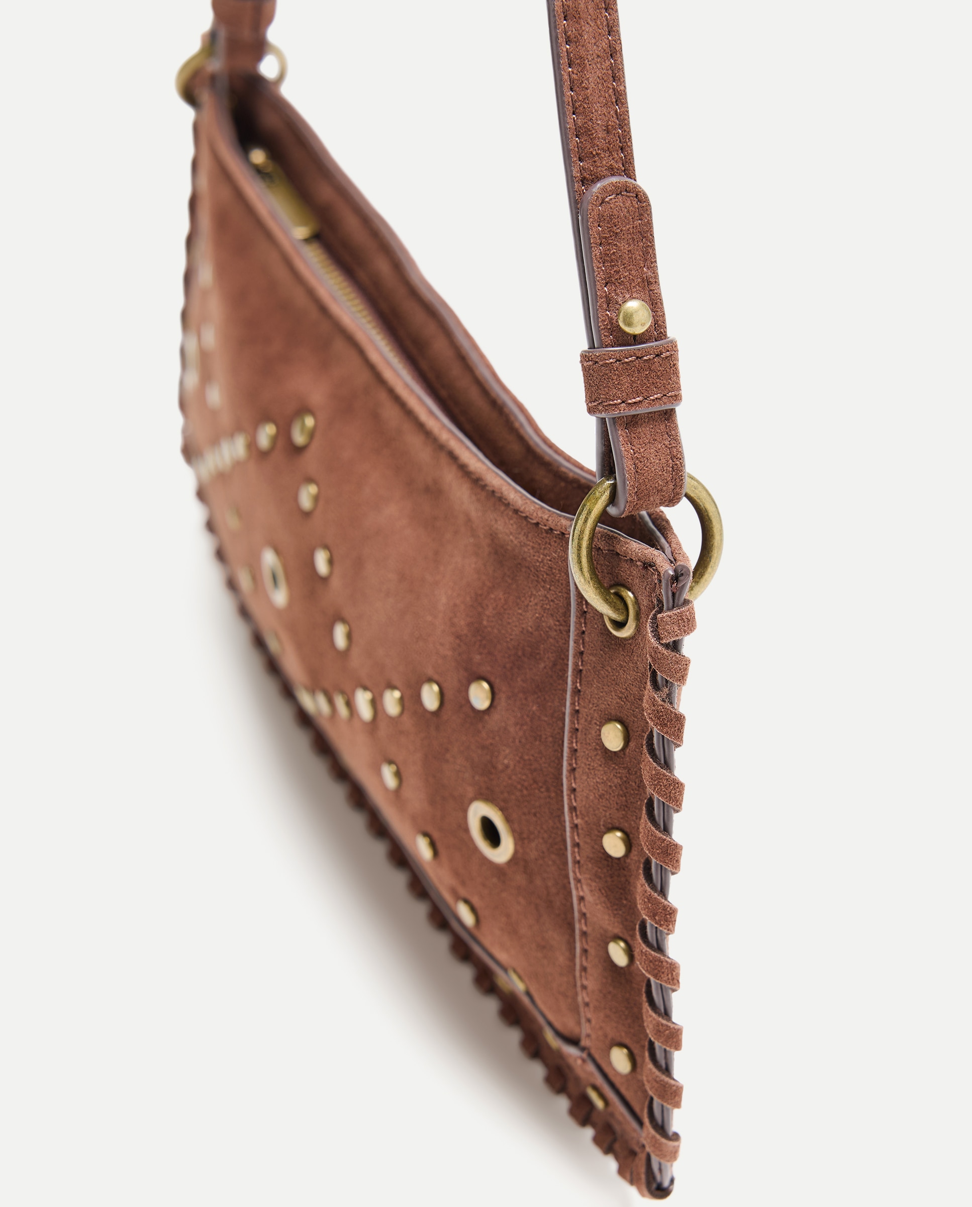 Bolso bandolera con mini tachas y doble asa - Tintoretto - Chocolate Chocolate-3