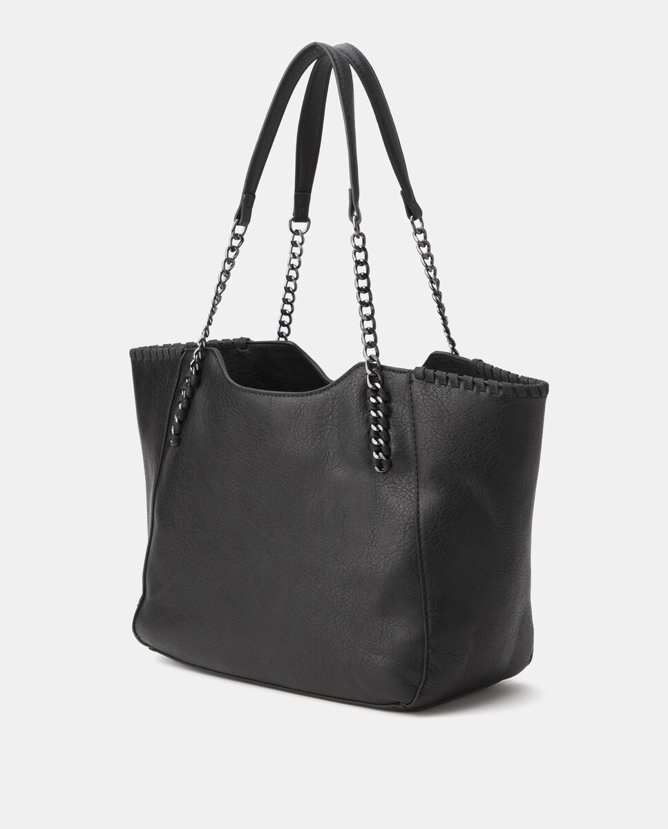 Mala Shopper Grande com Correntes Preto Intenso-2