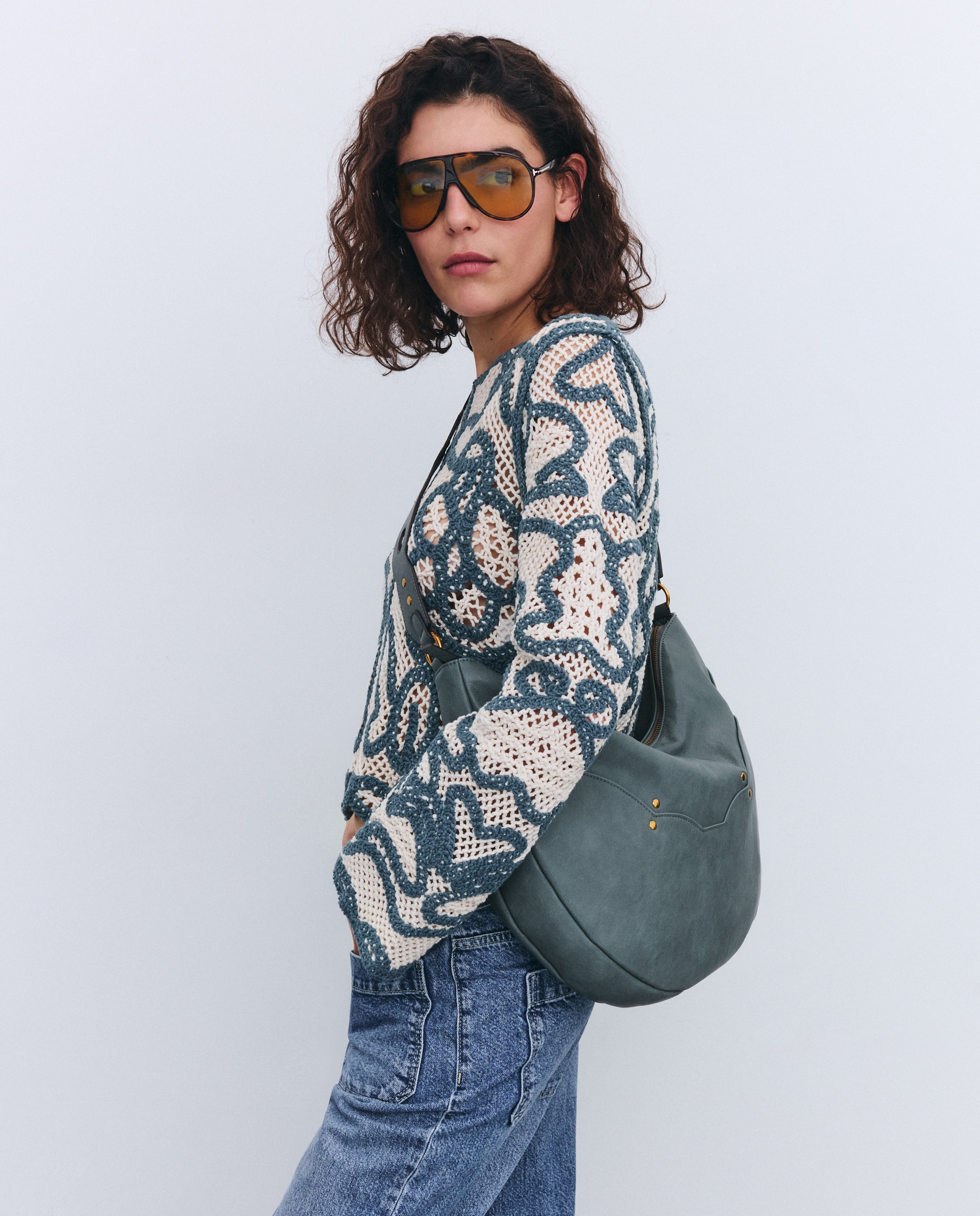 Mala Hobo com Detalhes na Alça 582 Verde Água-5