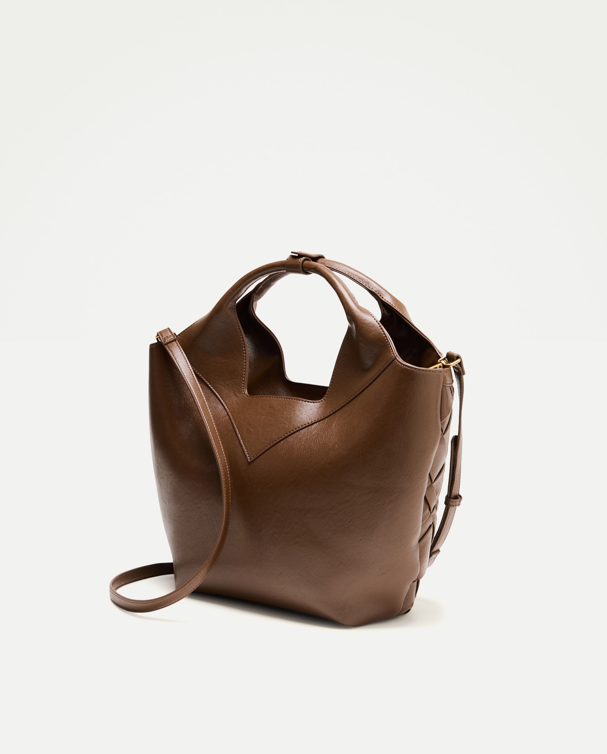 Mala Shopper com Entrançado Manual Castanho-2