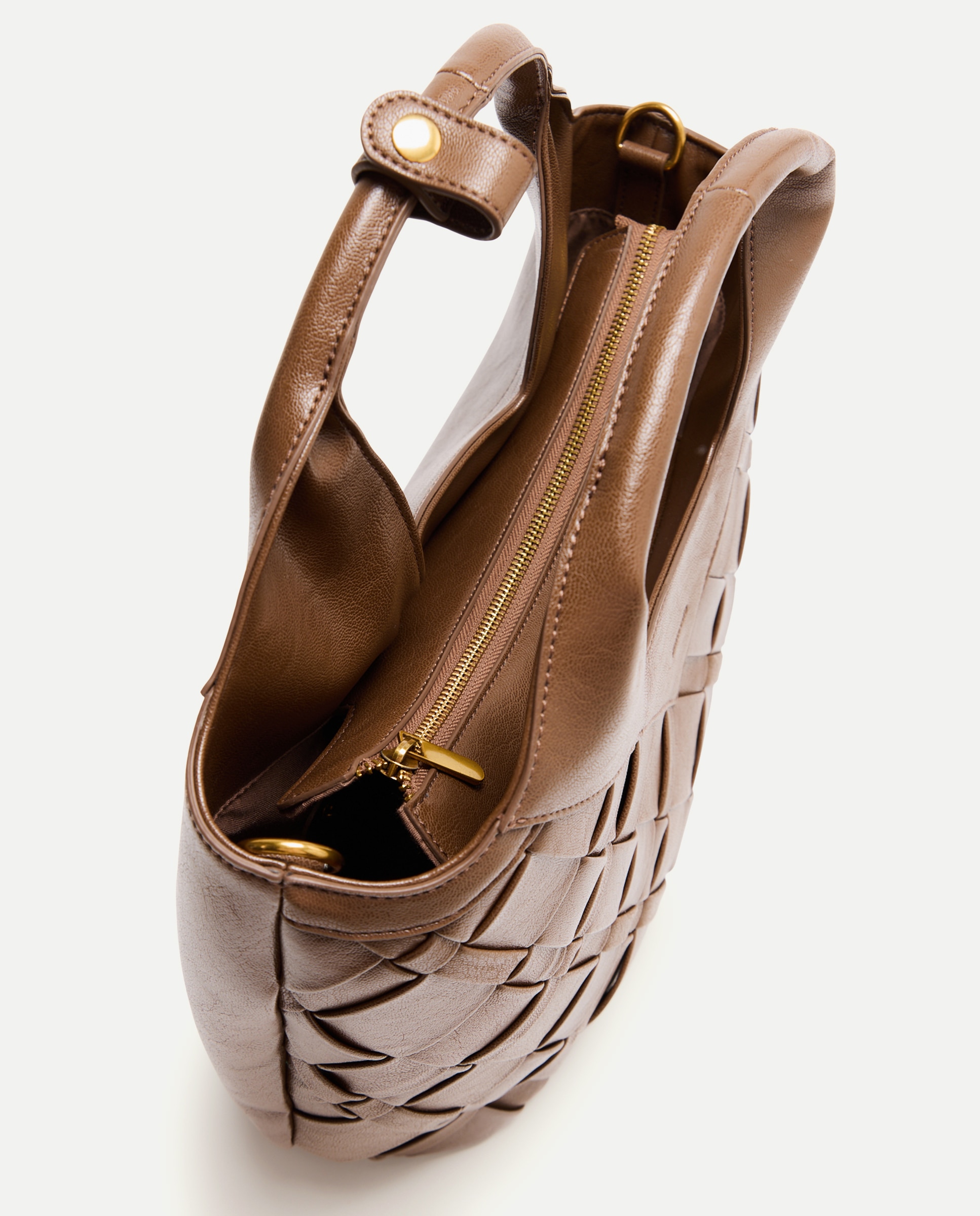 Mala Shopper com Entrançado Manual Castanho-3