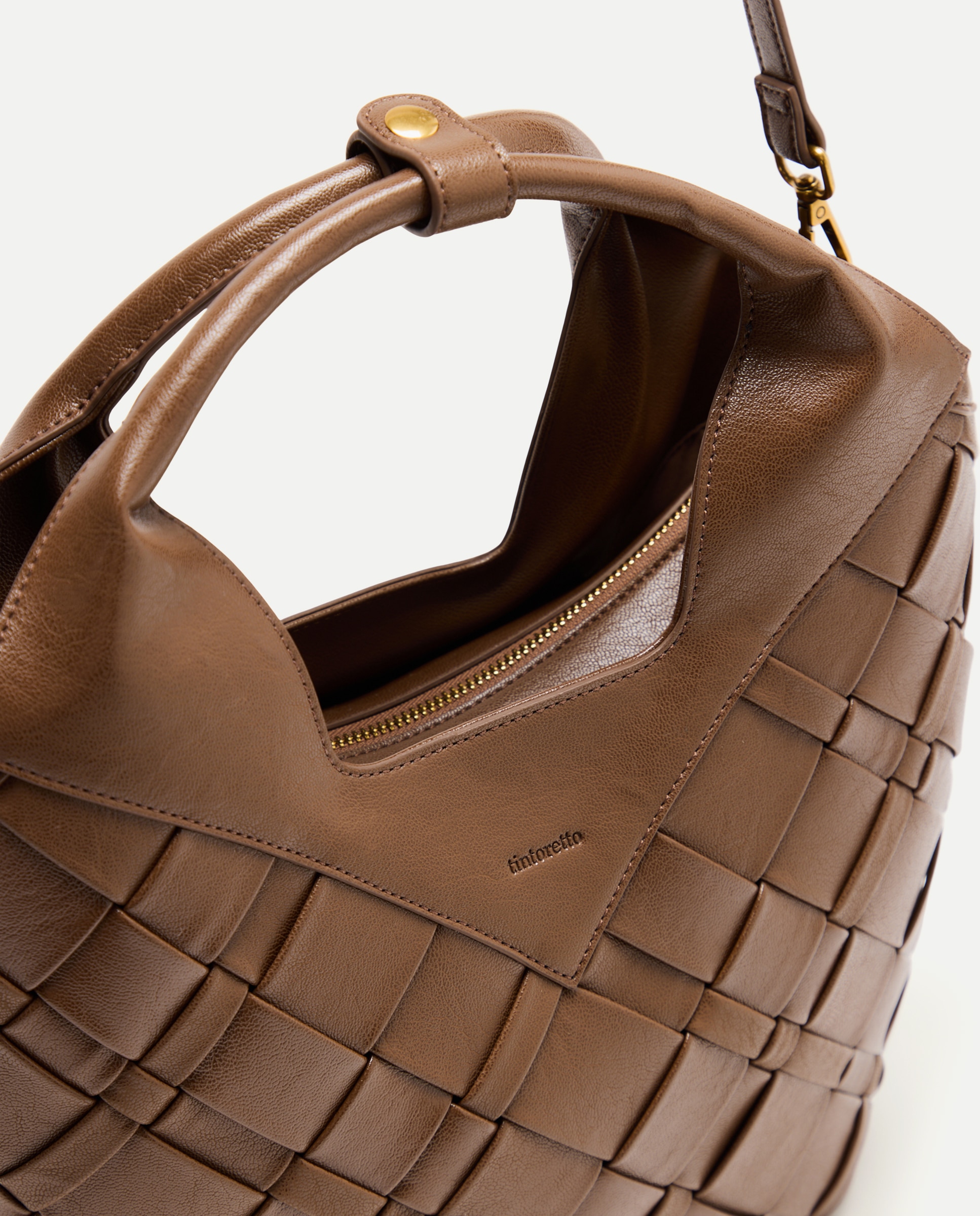 Mala Shopper com Entrançado Manual Castanho-5