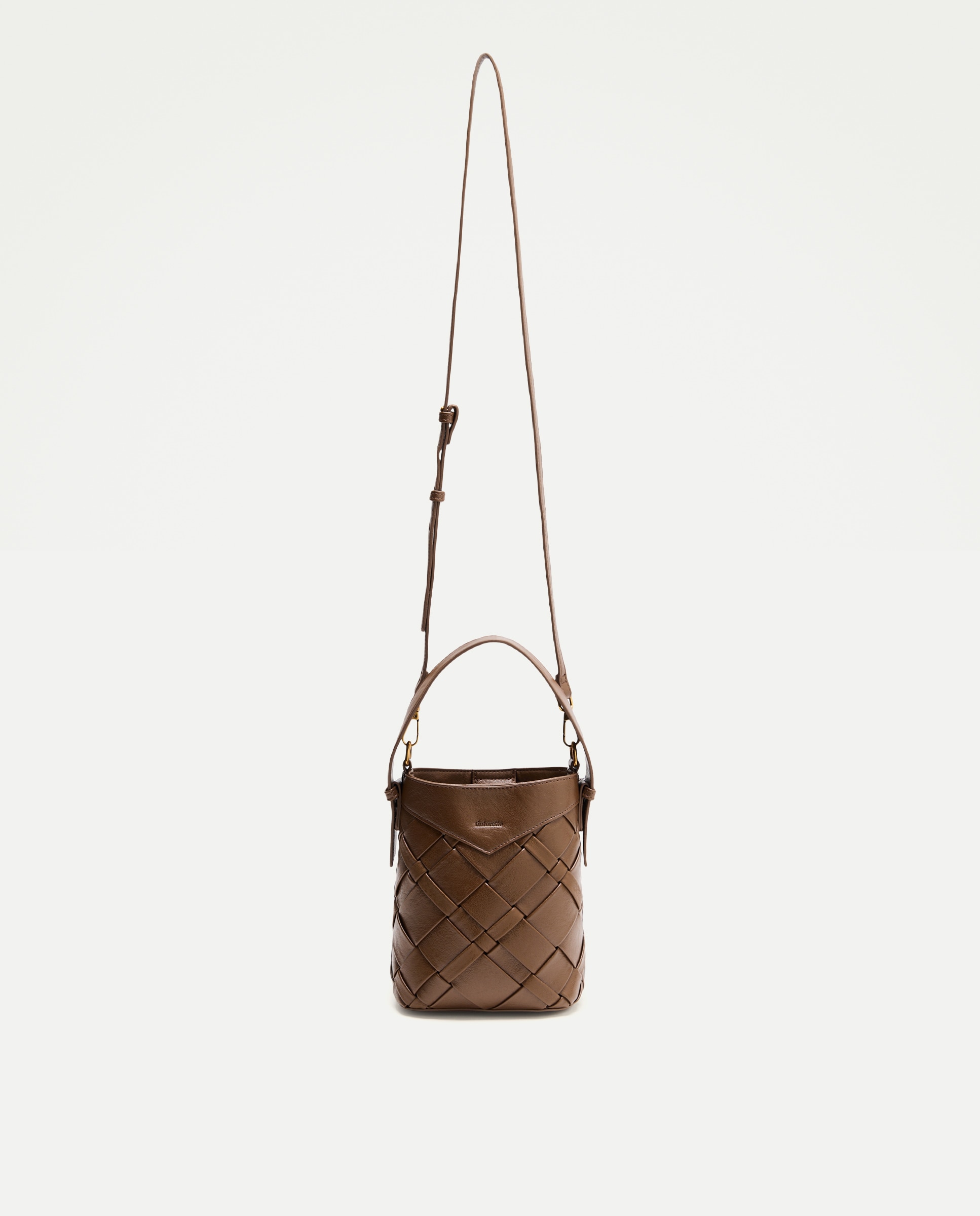 Mala Tipo Bucket com Entrançado Castanho-1