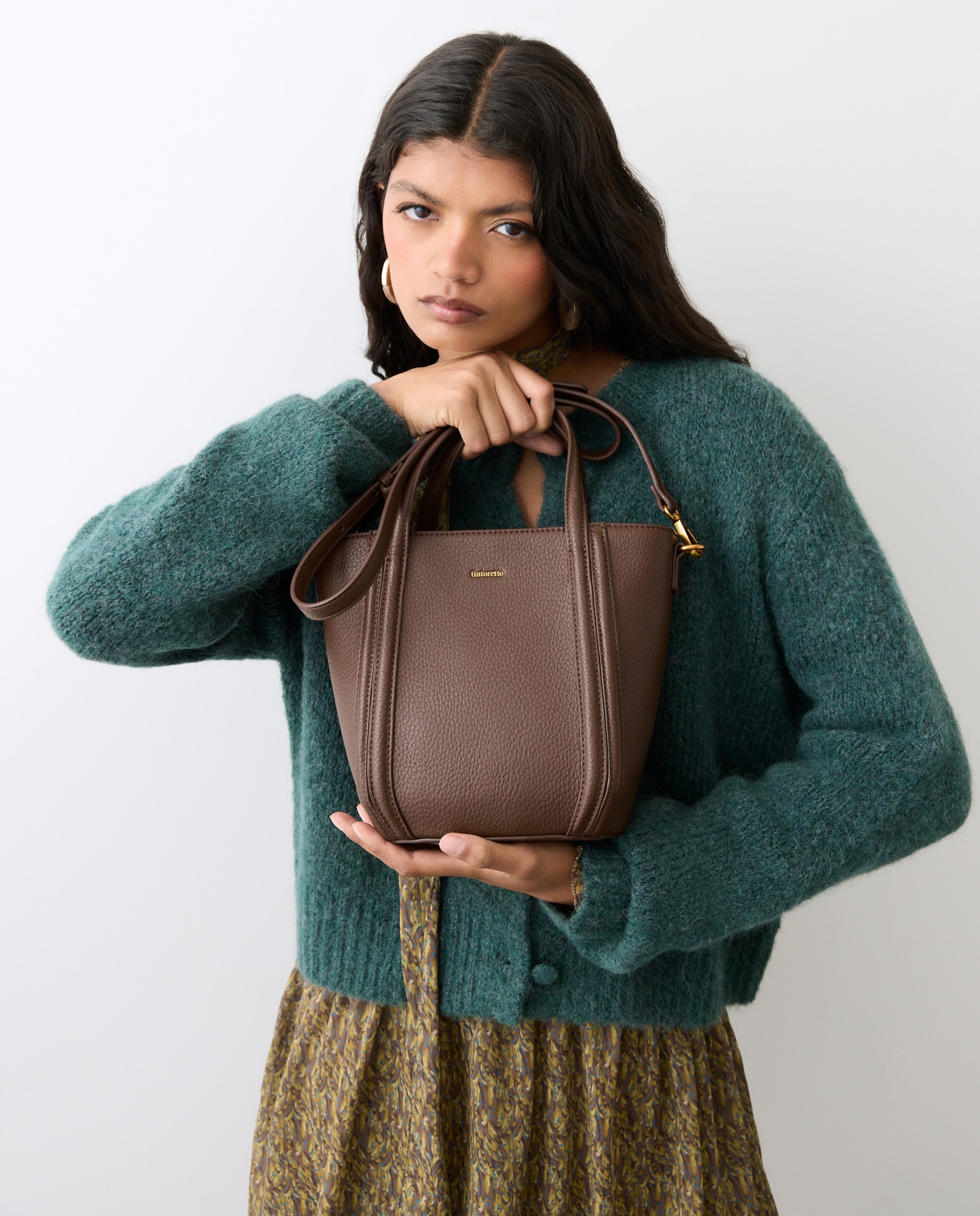 Bolso tipo bucket con asa larga - Tintoretto - Chocolate Chocolate-5