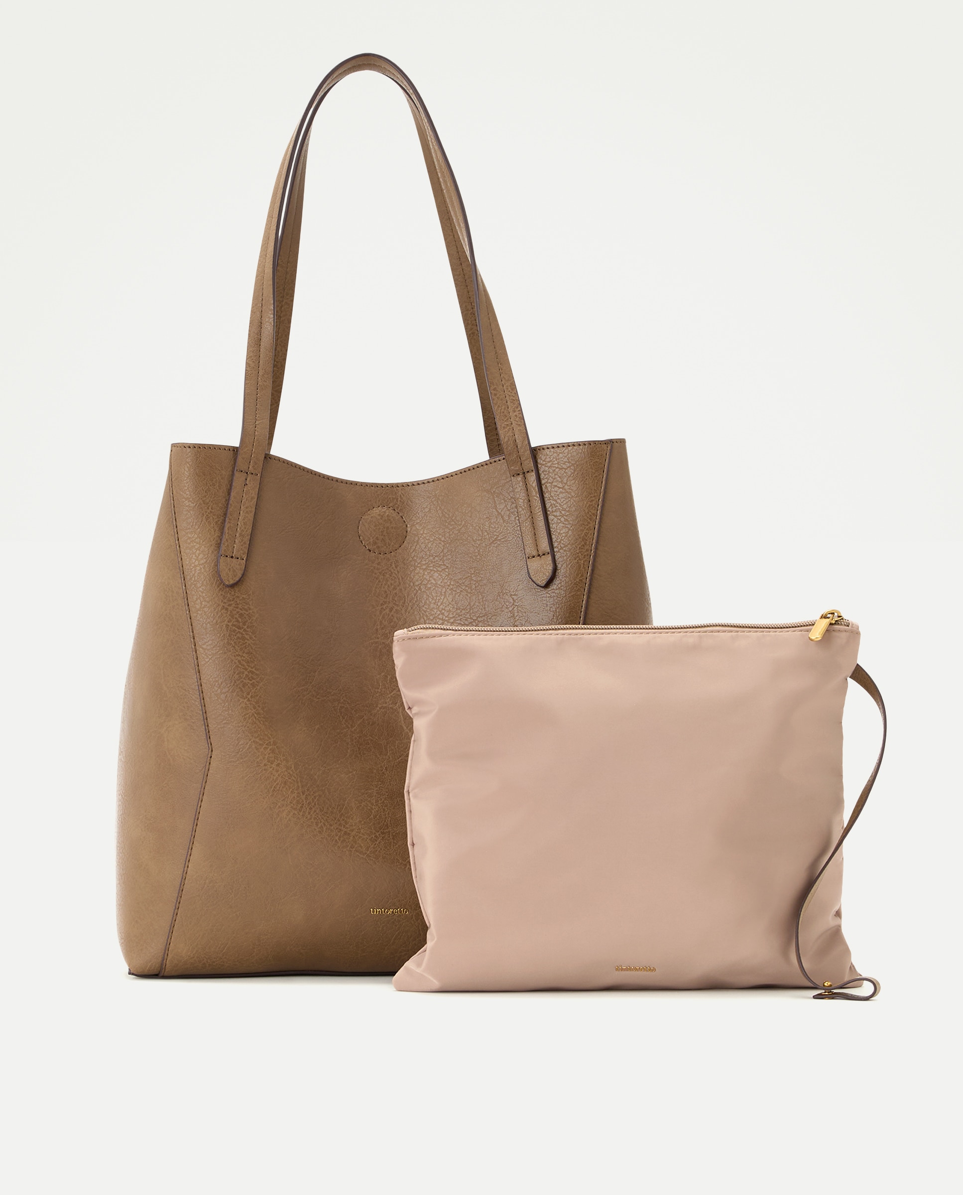 Bolso shopper efecto piel doble color - Tintoretto - Beige Beige-3