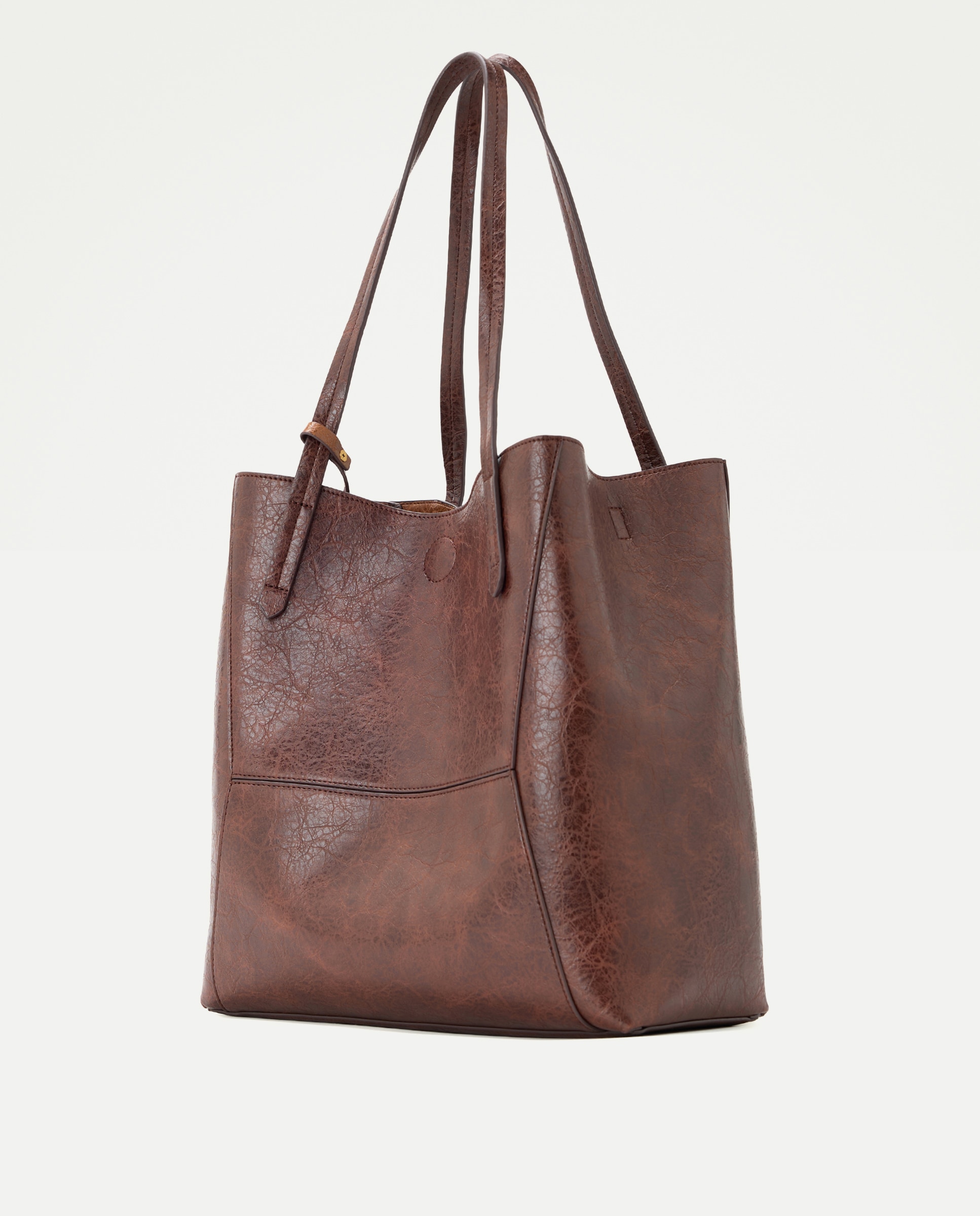 Mala Shopper com Efeito de Pele Bicolor Castanho-2