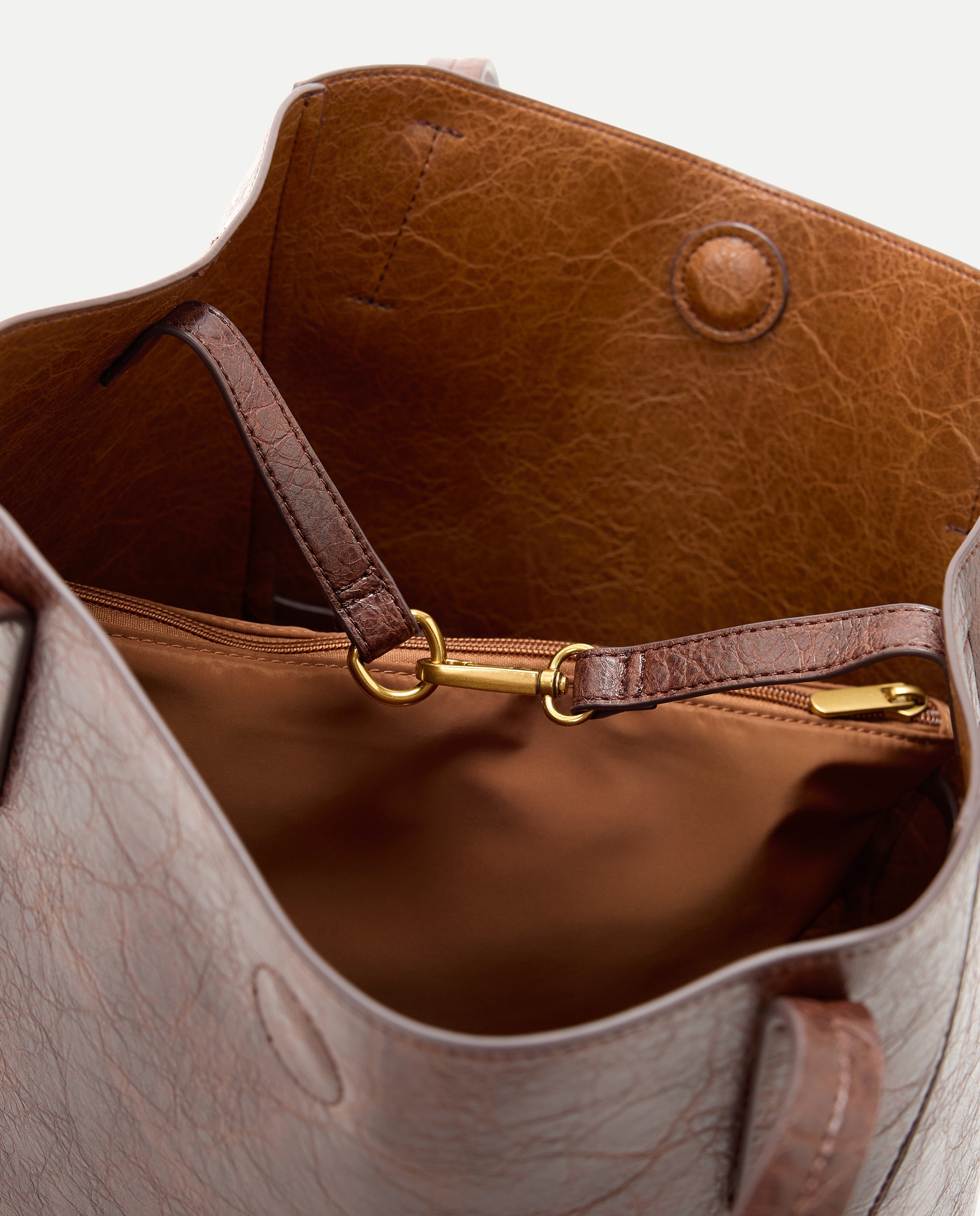 Mala Shopper com Efeito de Pele Bicolor Castanho-4