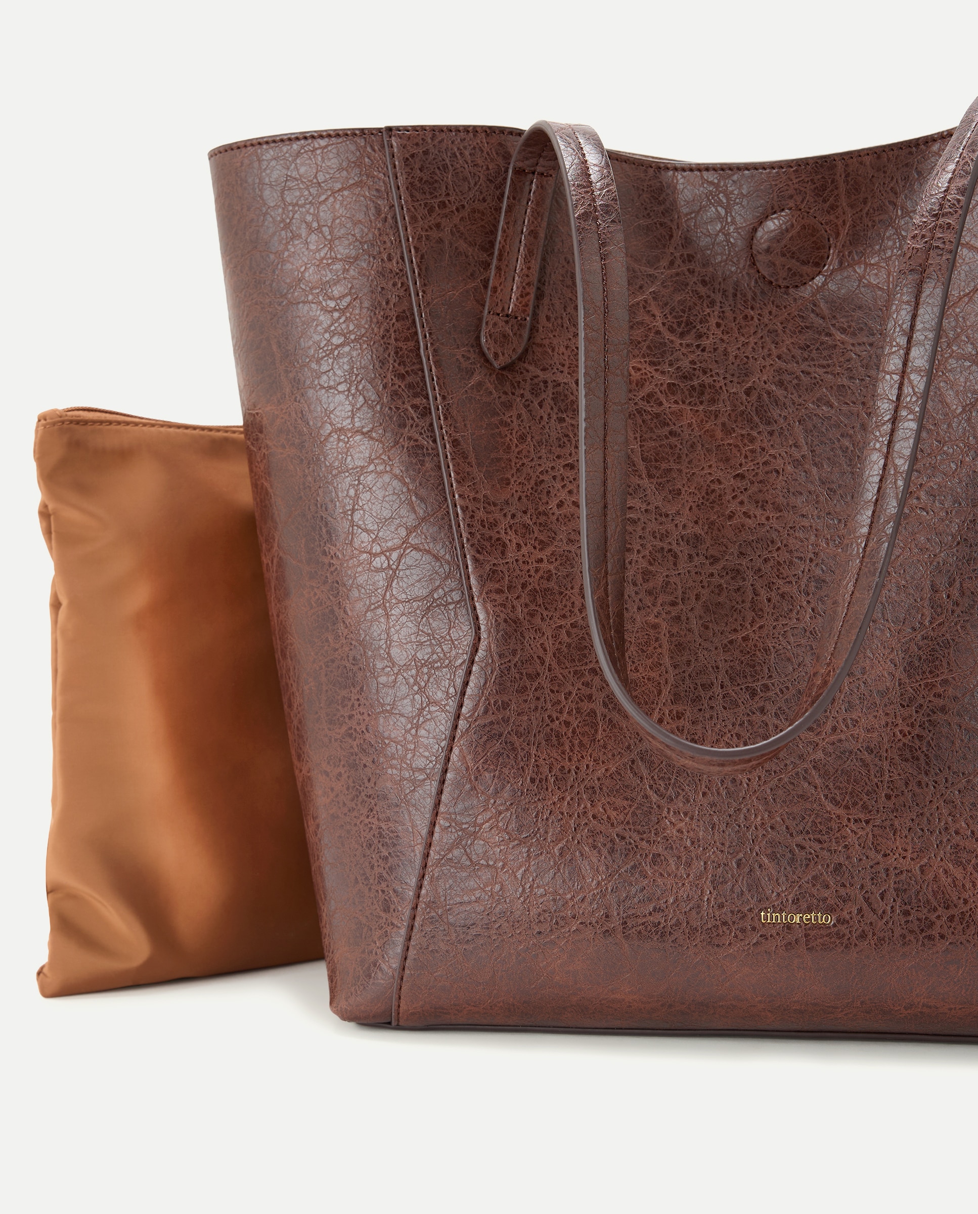 Mala Shopper com Efeito de Pele Bicolor Castanho-5