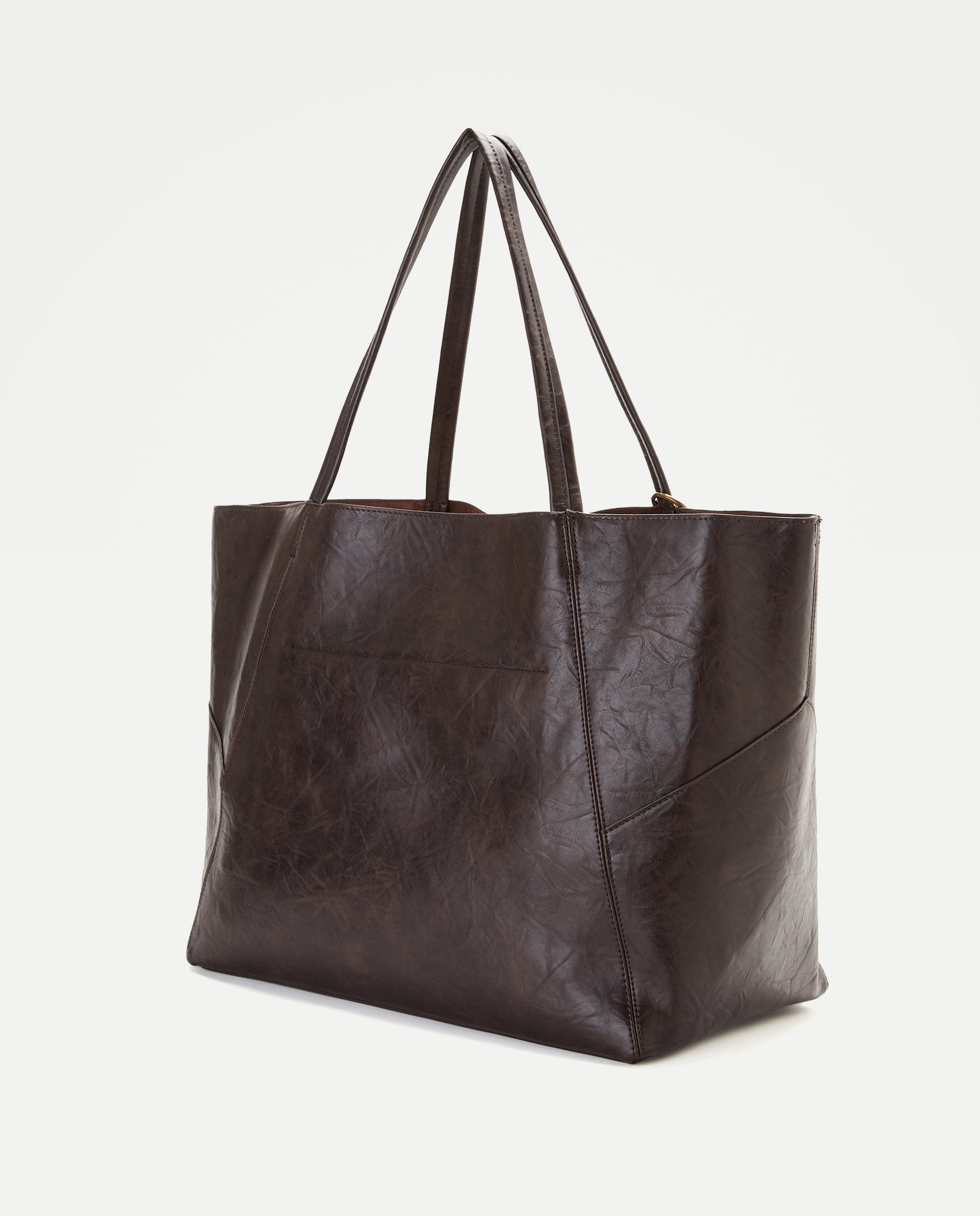 Mala Shopper Grande com Efeito de Pele e Pompom Castanho-2
