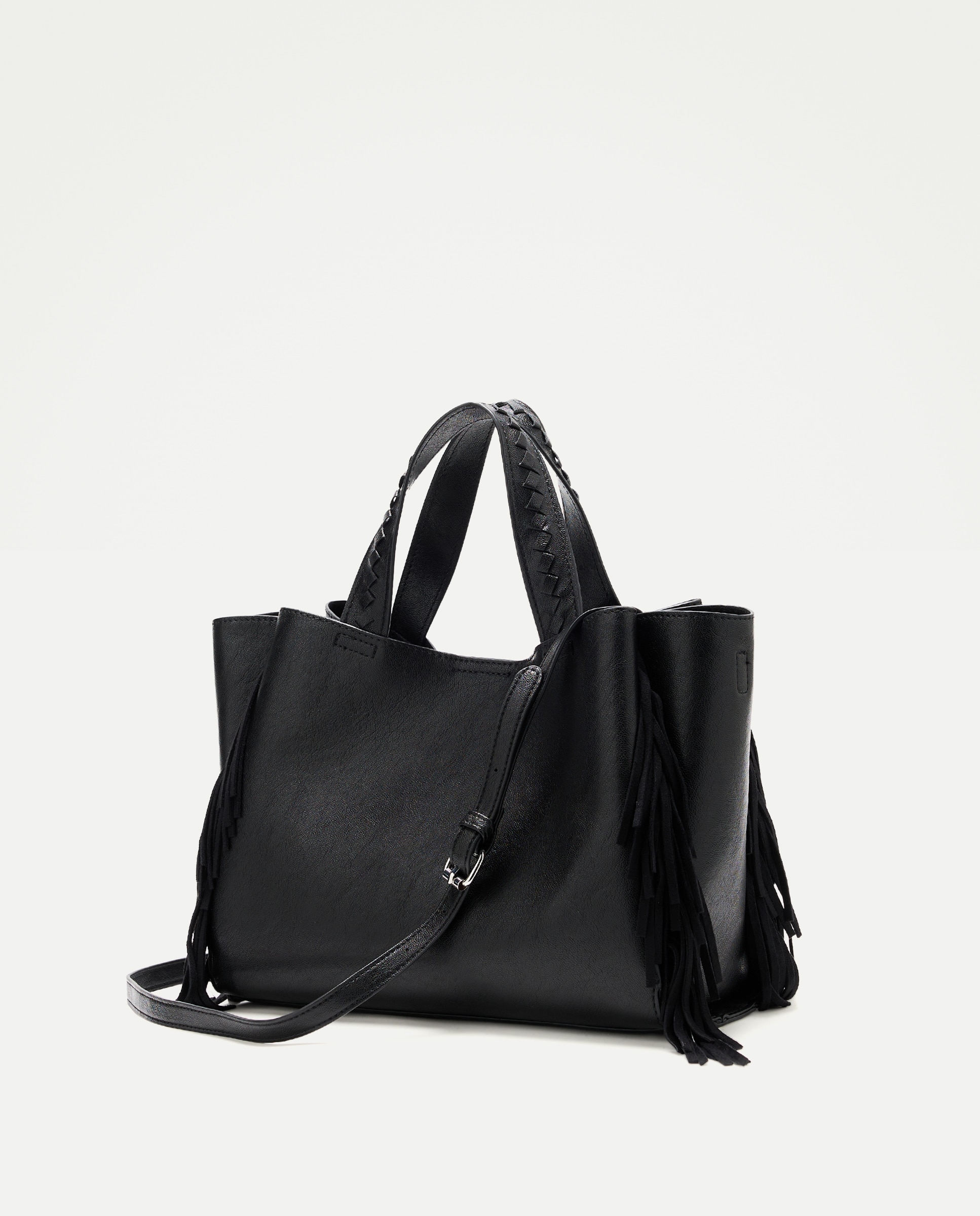 Mala Shopper com Franjas e Alça Amovível Preto-2