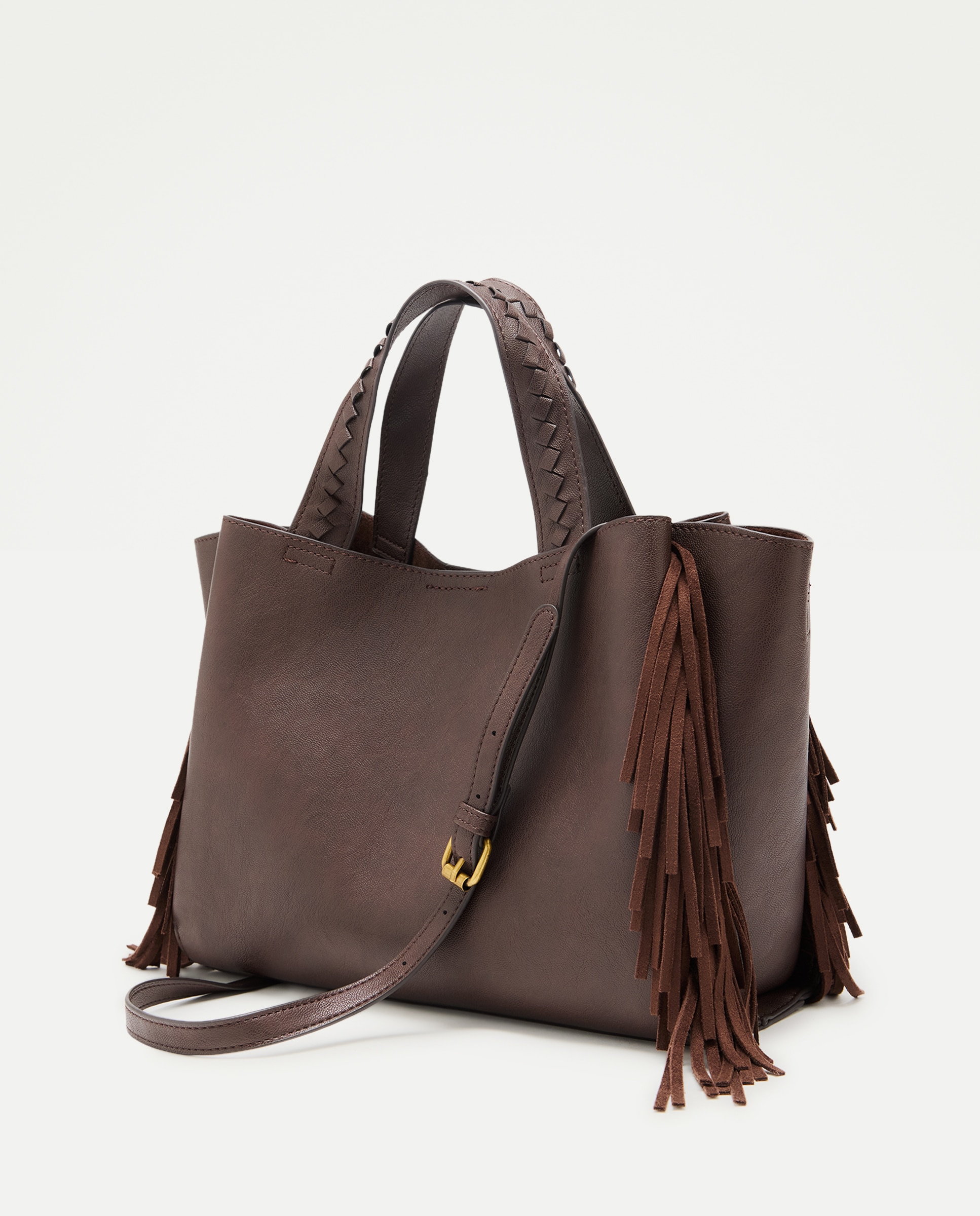 Mala Shopper com Franjas e Alça Amovível Chocolate-2