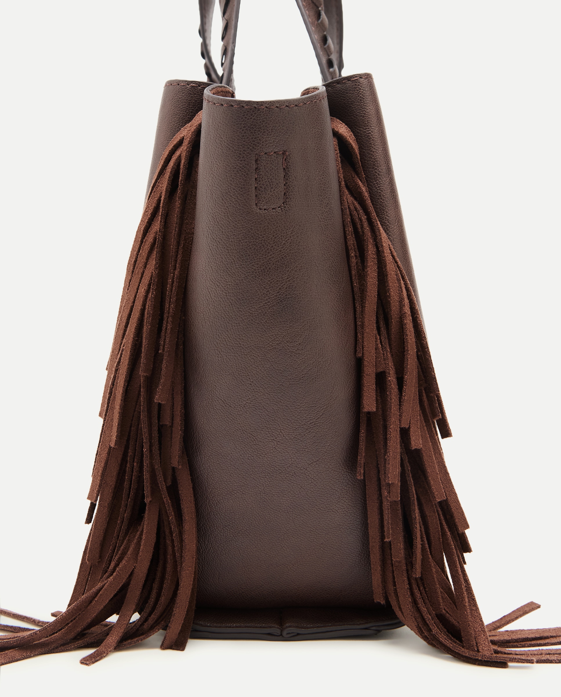 Mala Shopper com Franjas e Alça Amovível Chocolate-3