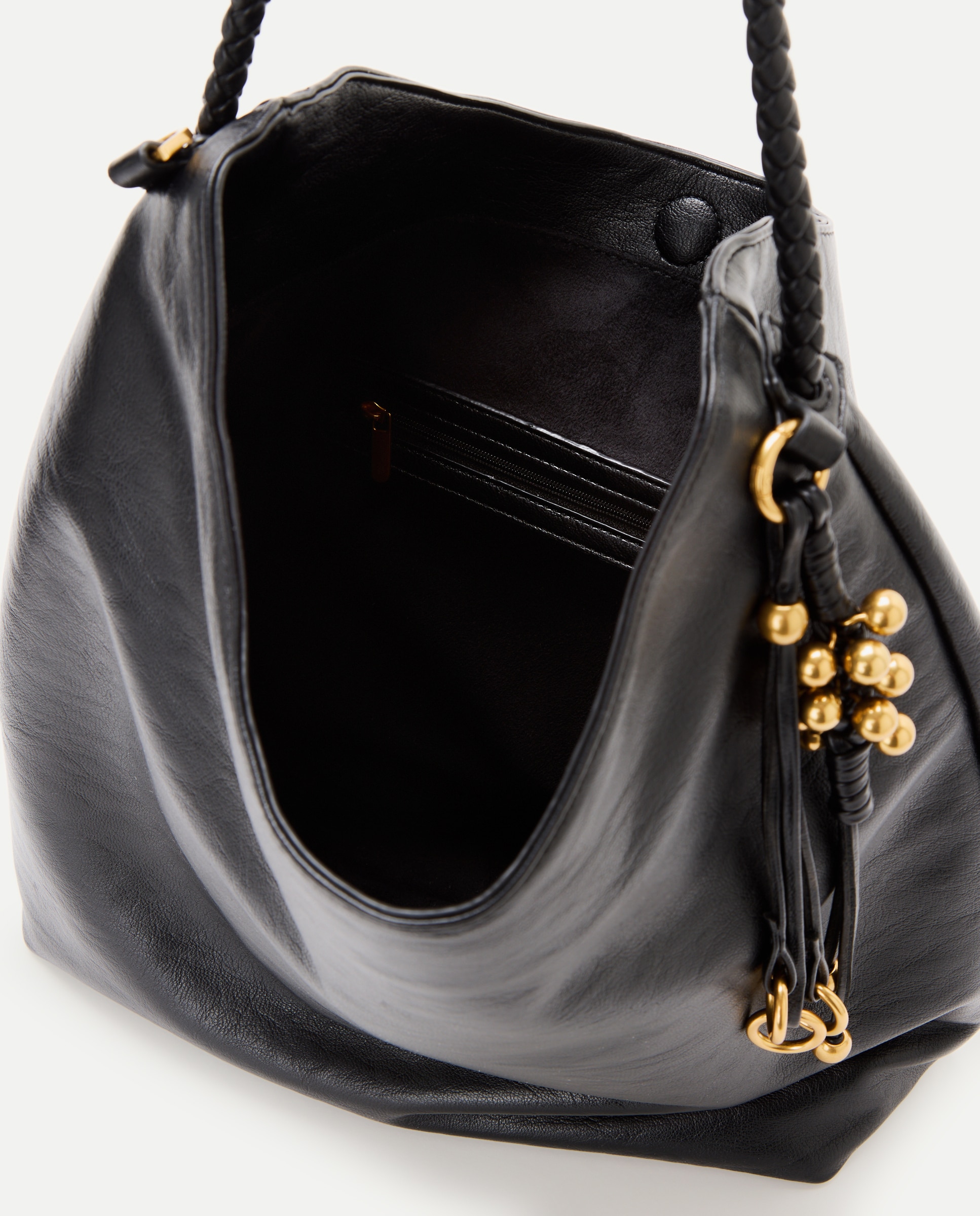 Mala de Ombro com Efeito de Pele e Pendentes Decorativos Preto-3
