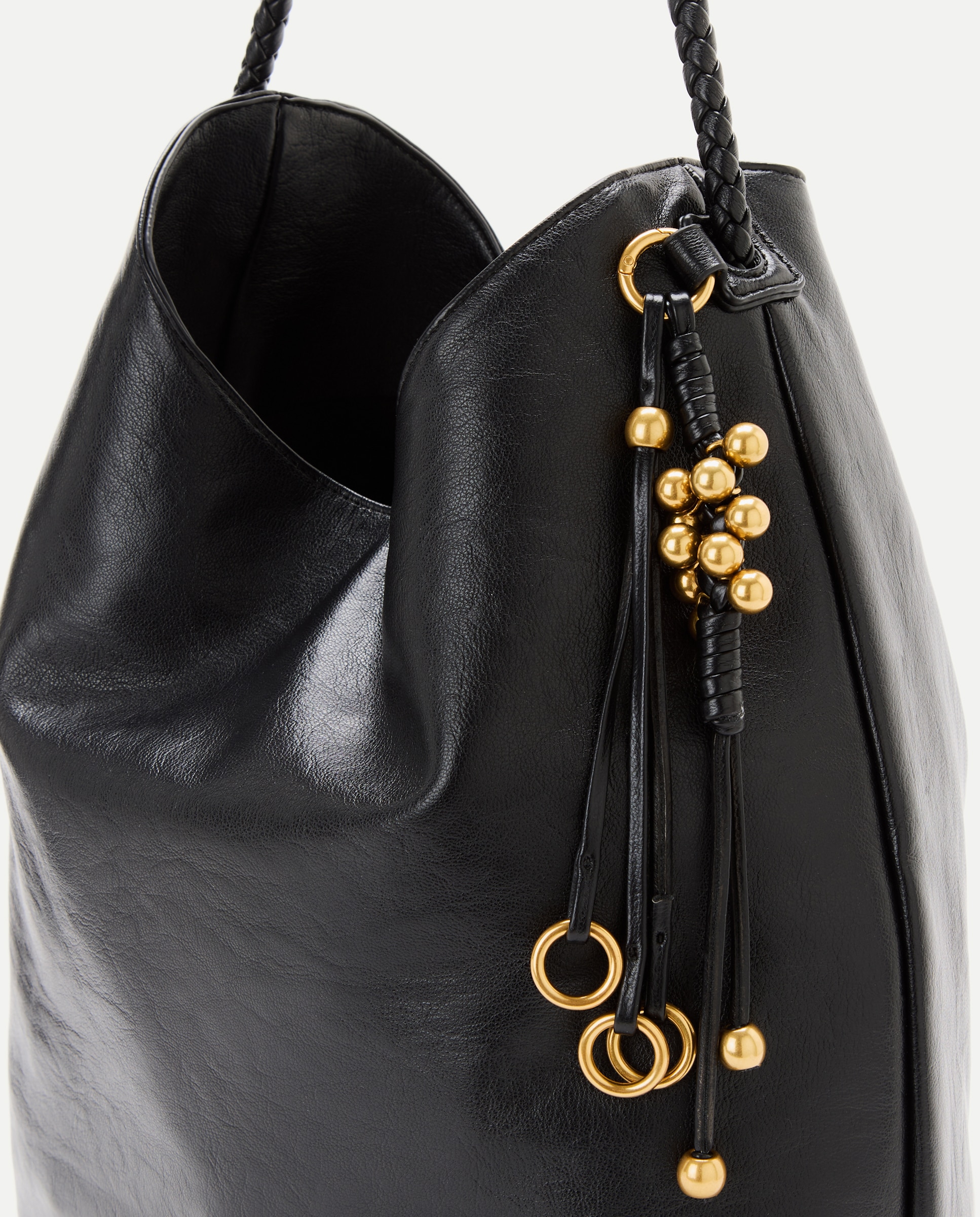Mala de Ombro com Efeito de Pele e Pendentes Decorativos Preto-4