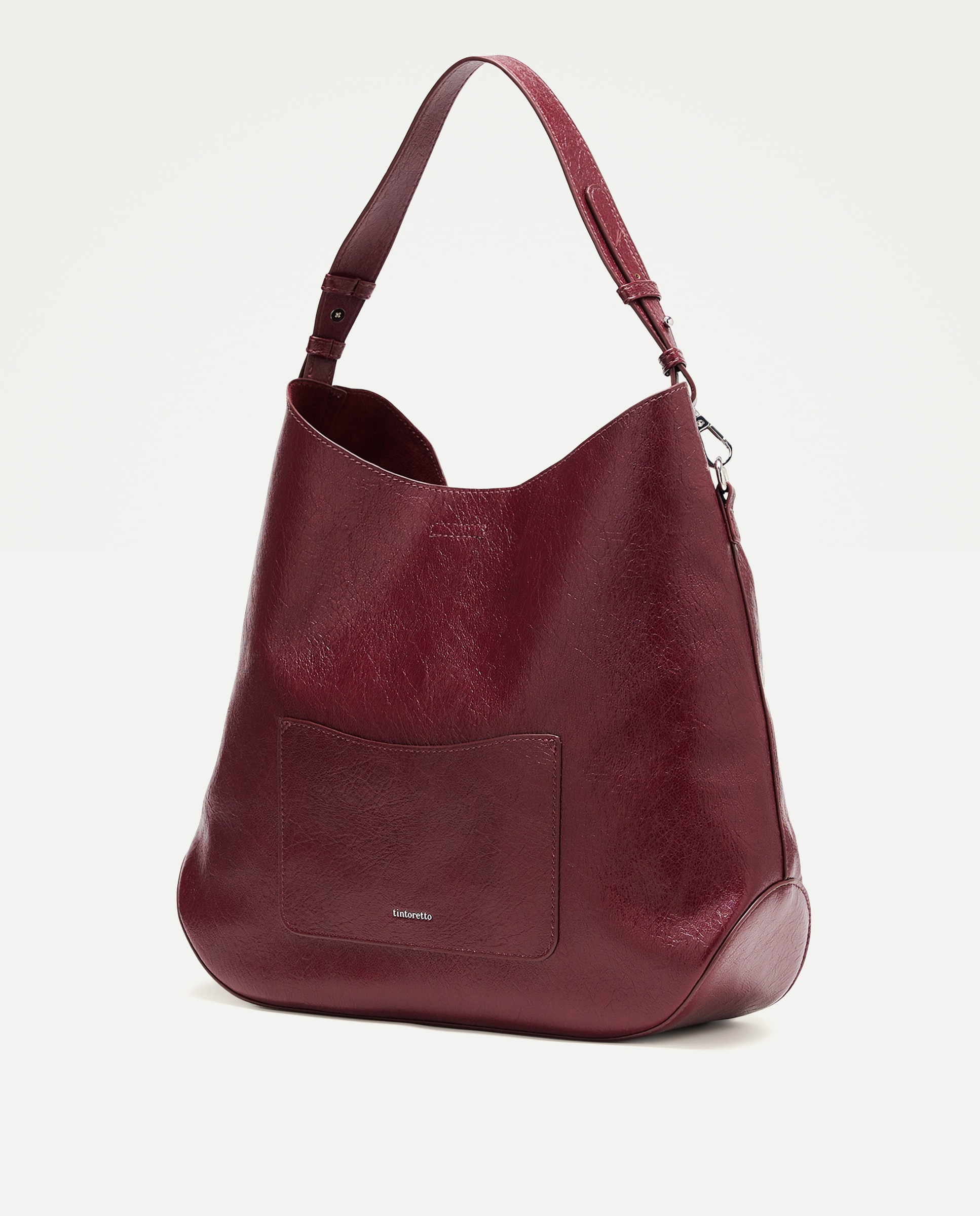 Mala de Ombro com Efeito de Pele e Tachas Bordeaux-2