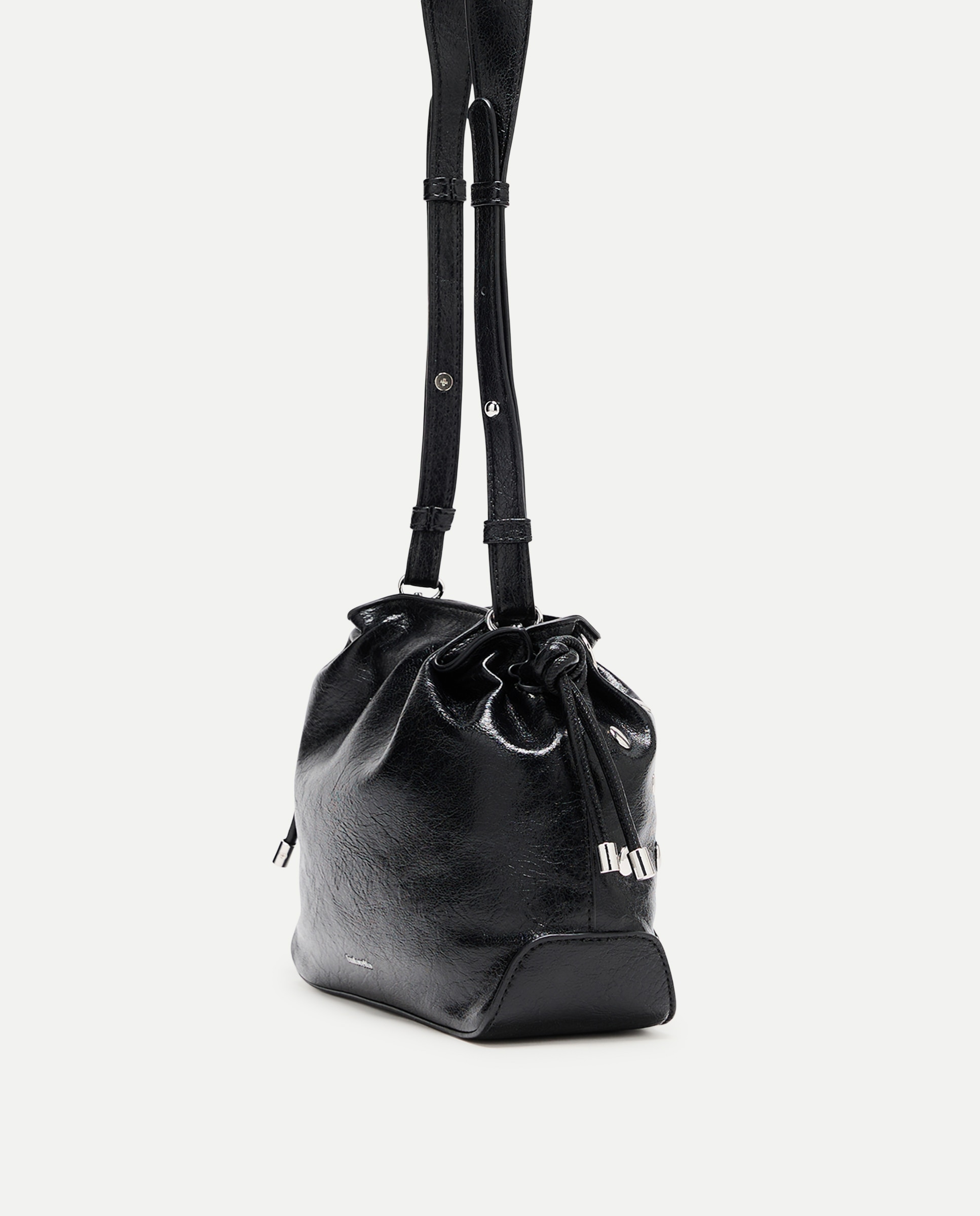 Mala a Tiracolo com Efeito de Pele e Tachas Preto-3