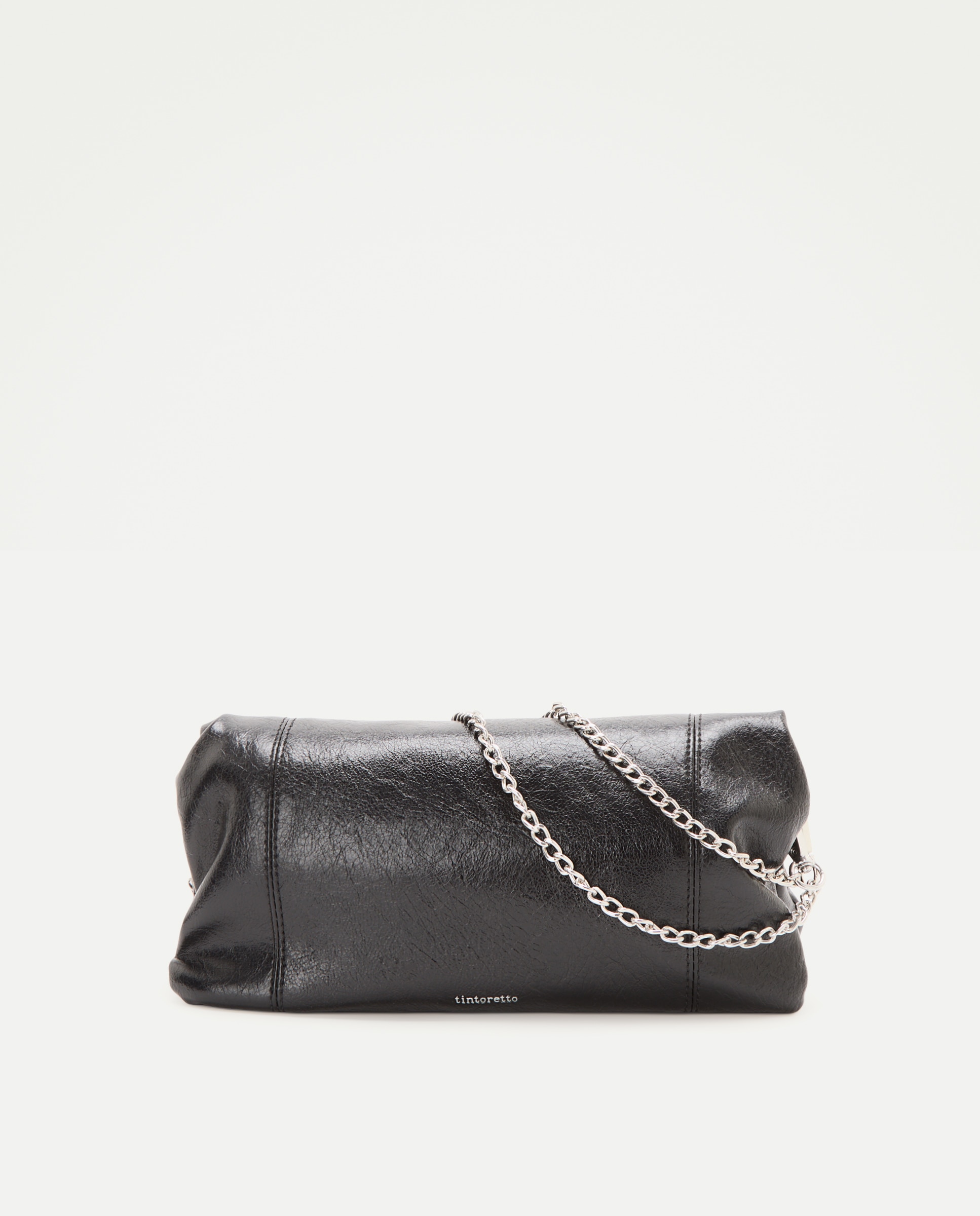 Mala Clutch com Efeito de Pele e Tachas Preto-2