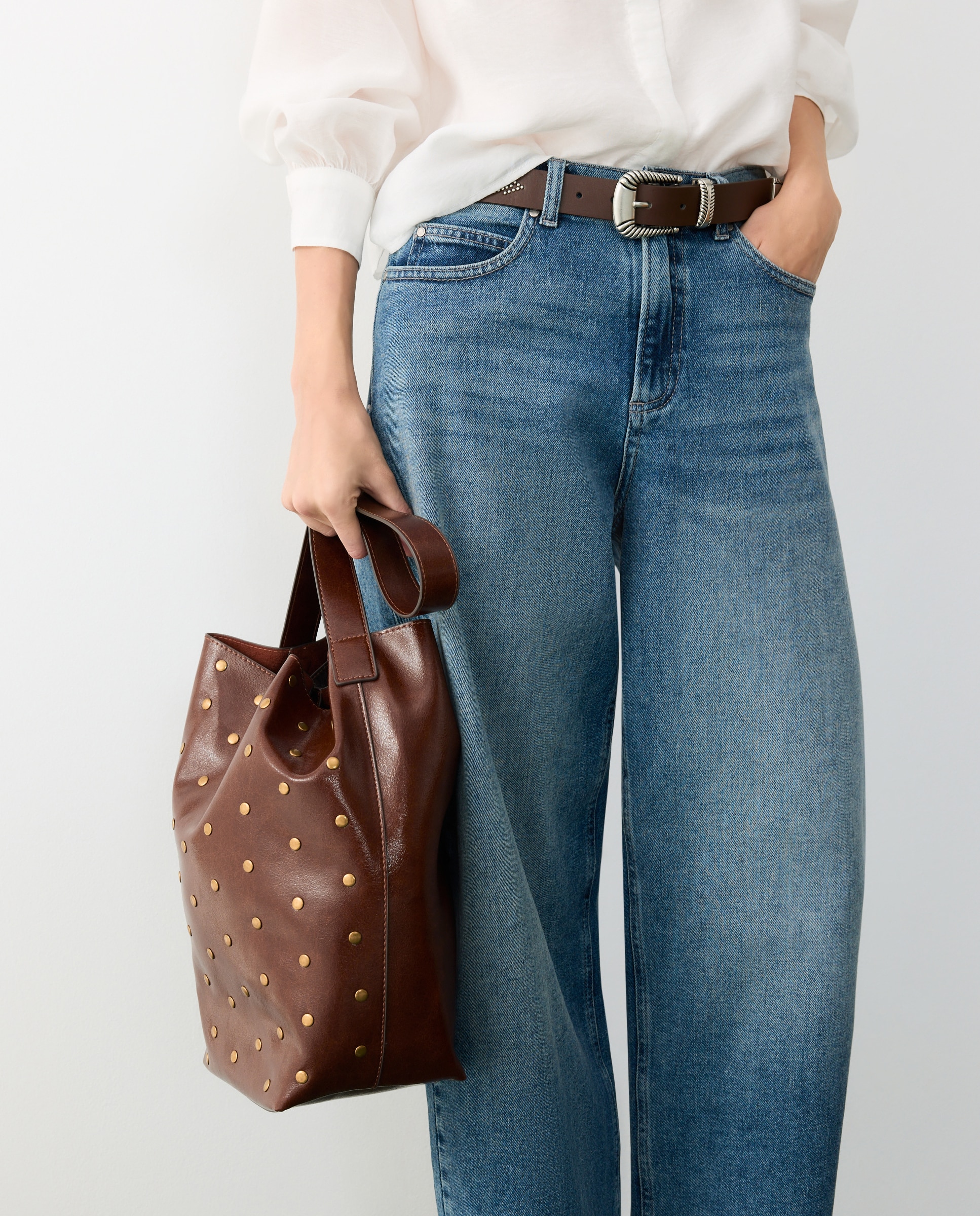 Bolso bucket de hombro con mini tachas - Tintoretto - Marrón Marrón-7