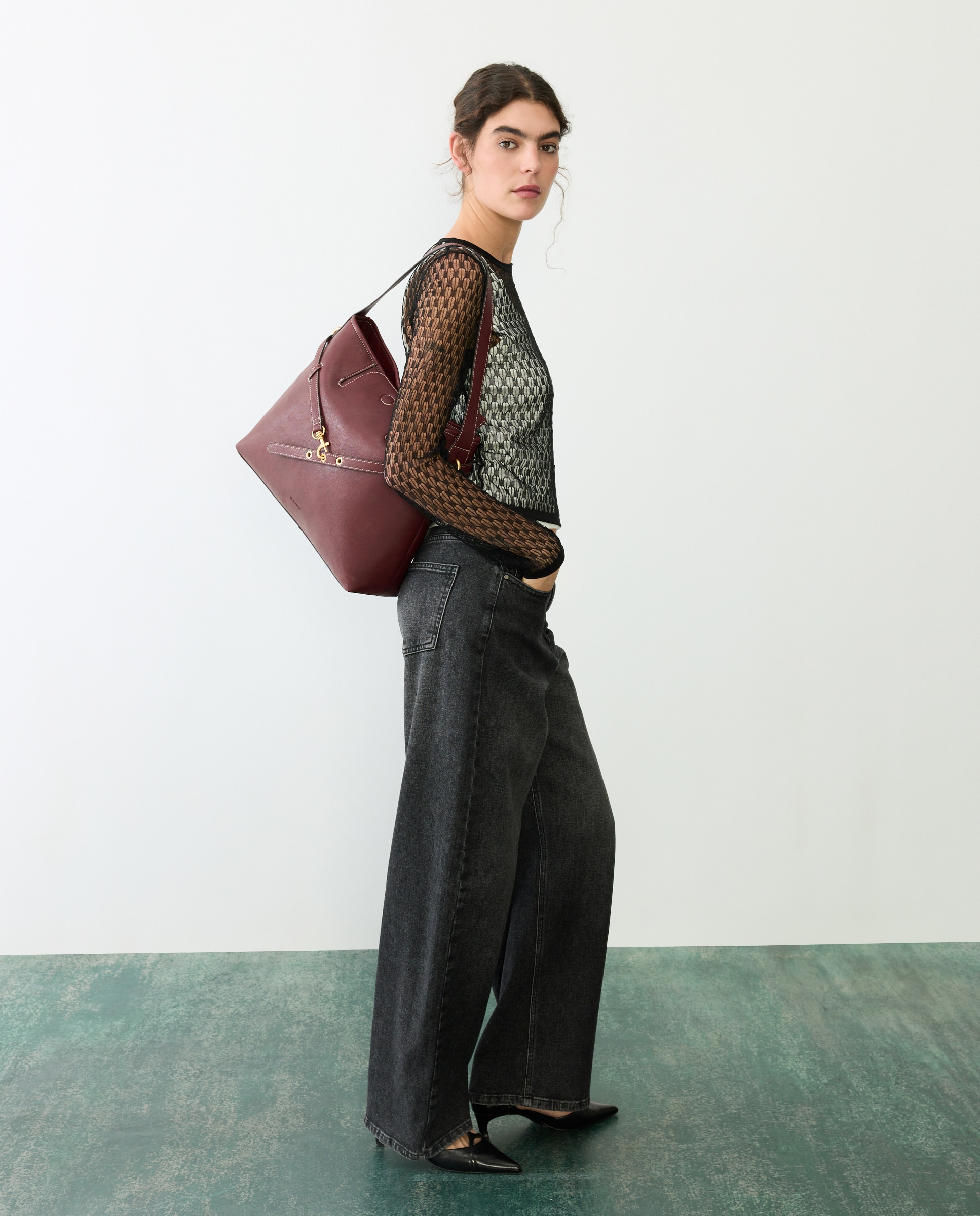 Bolso de hombro efecto piel con adorno metálico - Tintoretto - Burdeos Burdeos-5