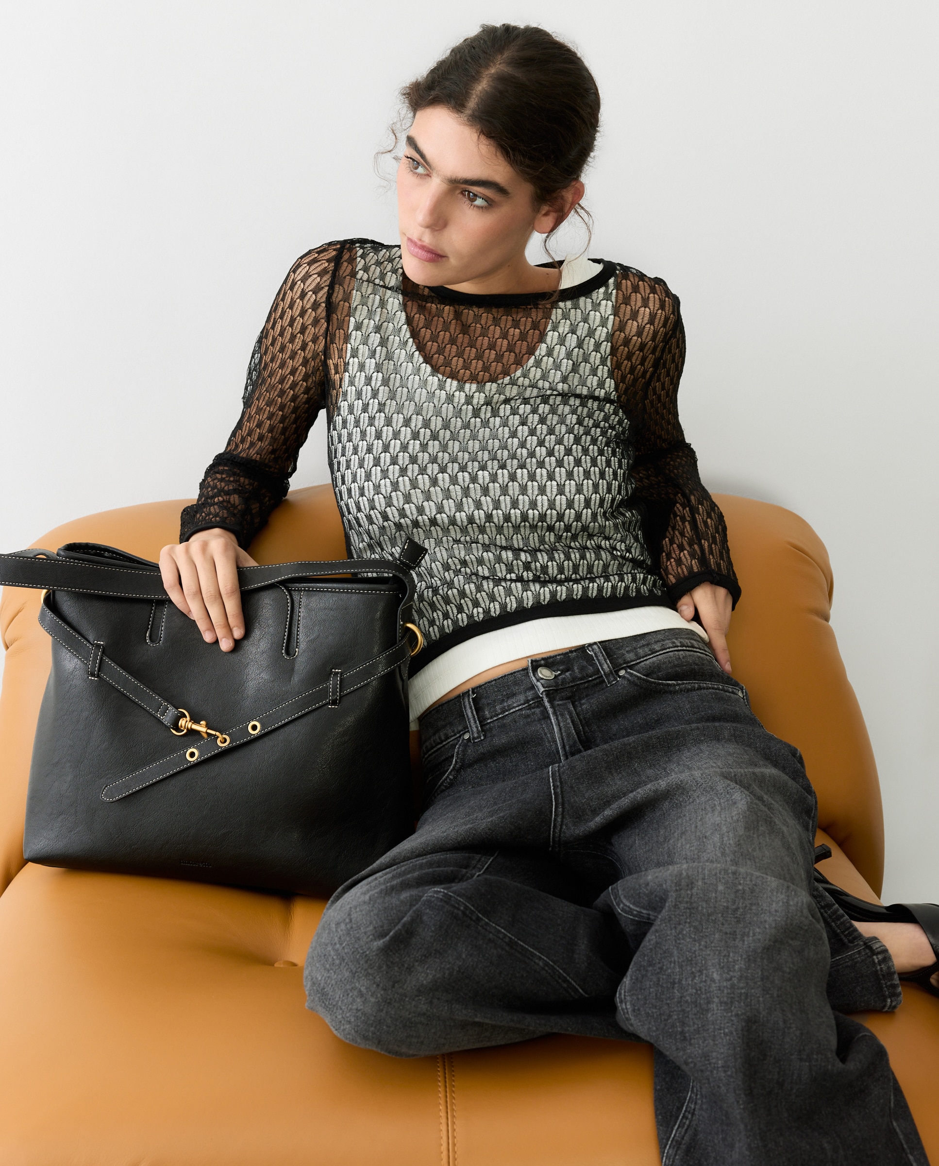 Bolso de hombro efecto piel con adorno metálico - Tintoretto - Negro Negro-5