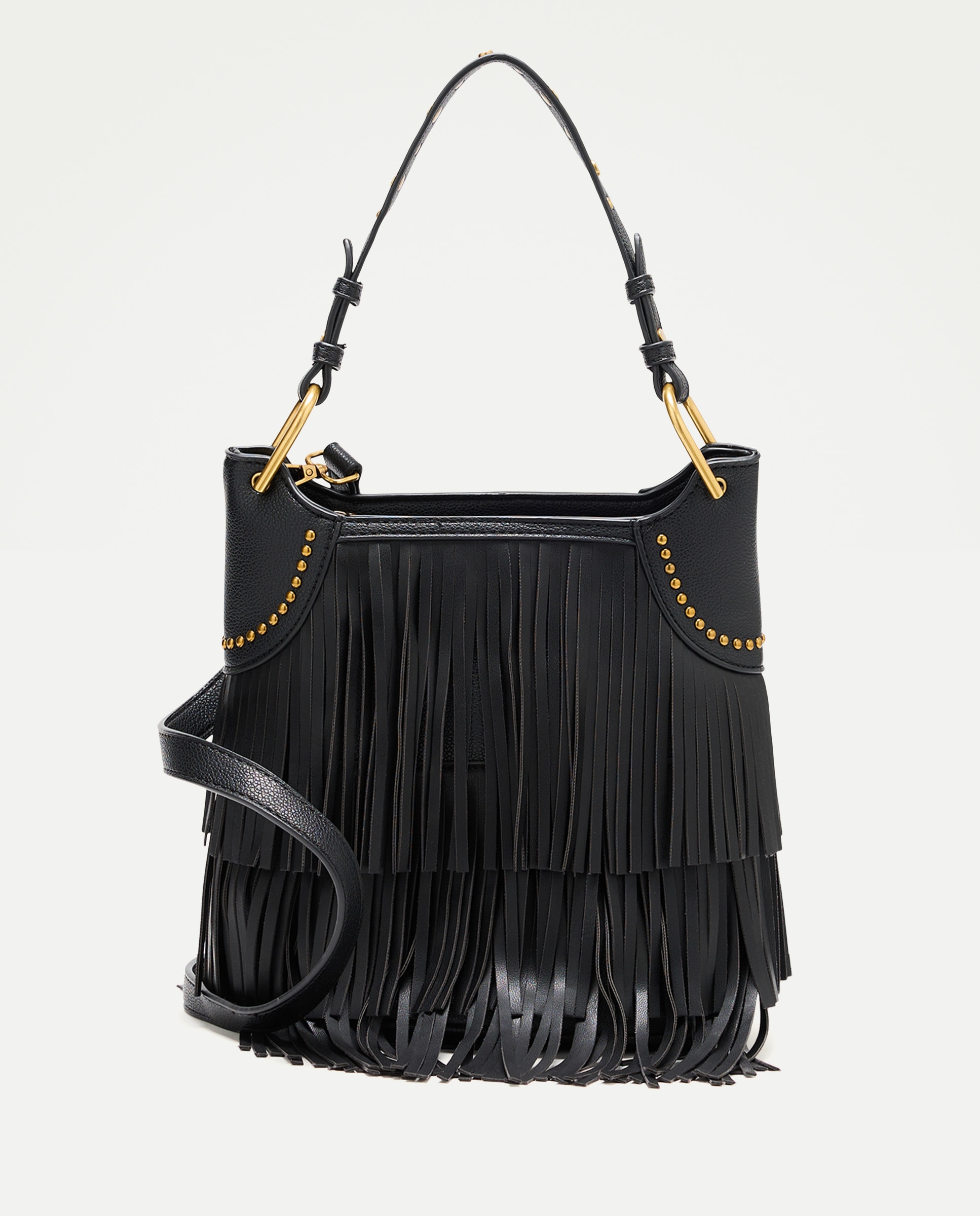 Bolso bucket de flecos con asa extraible - Tintoretto - Negro Negro-1