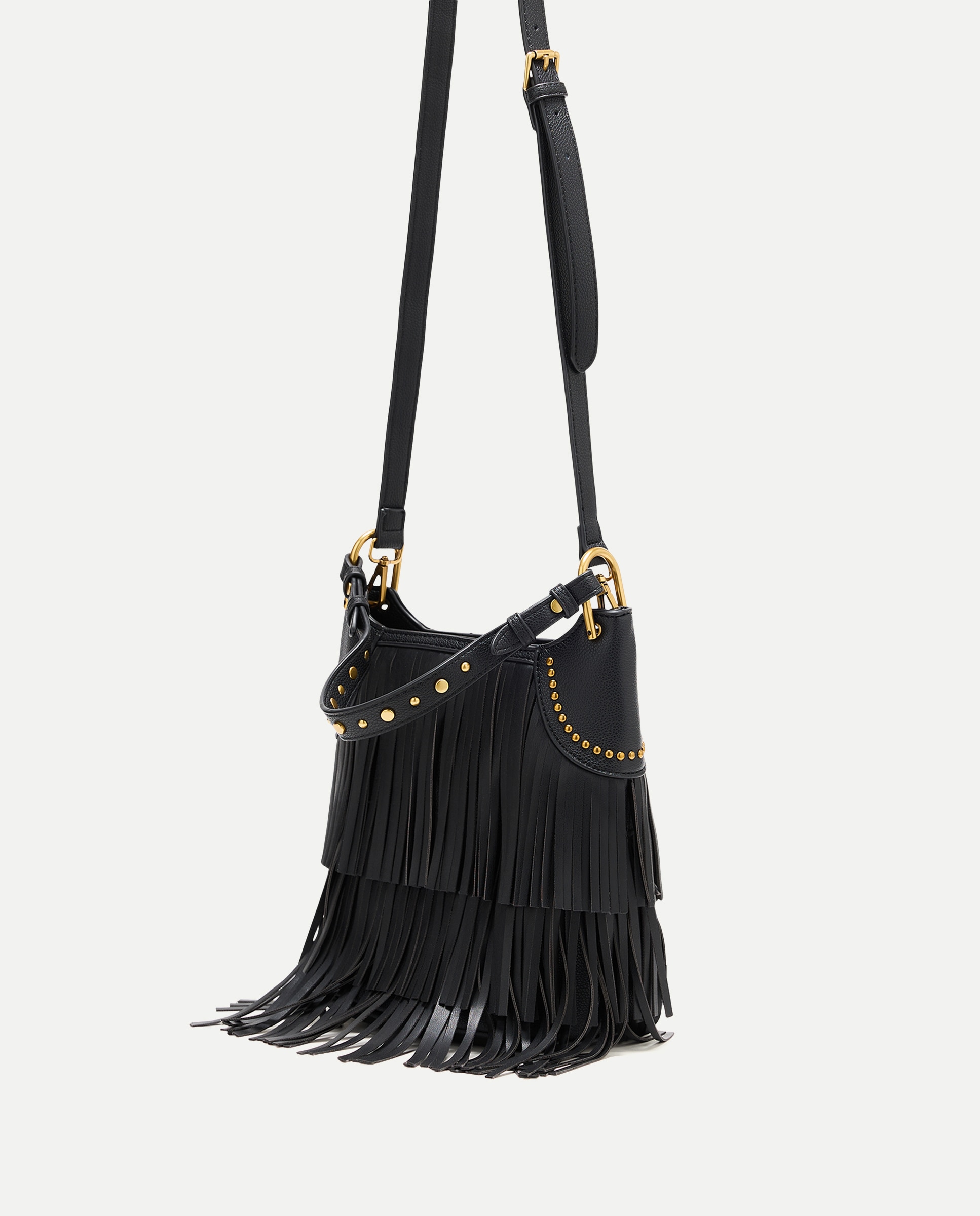 Bolso bucket de flecos con asa extraible - Tintoretto - Negro Negro-2