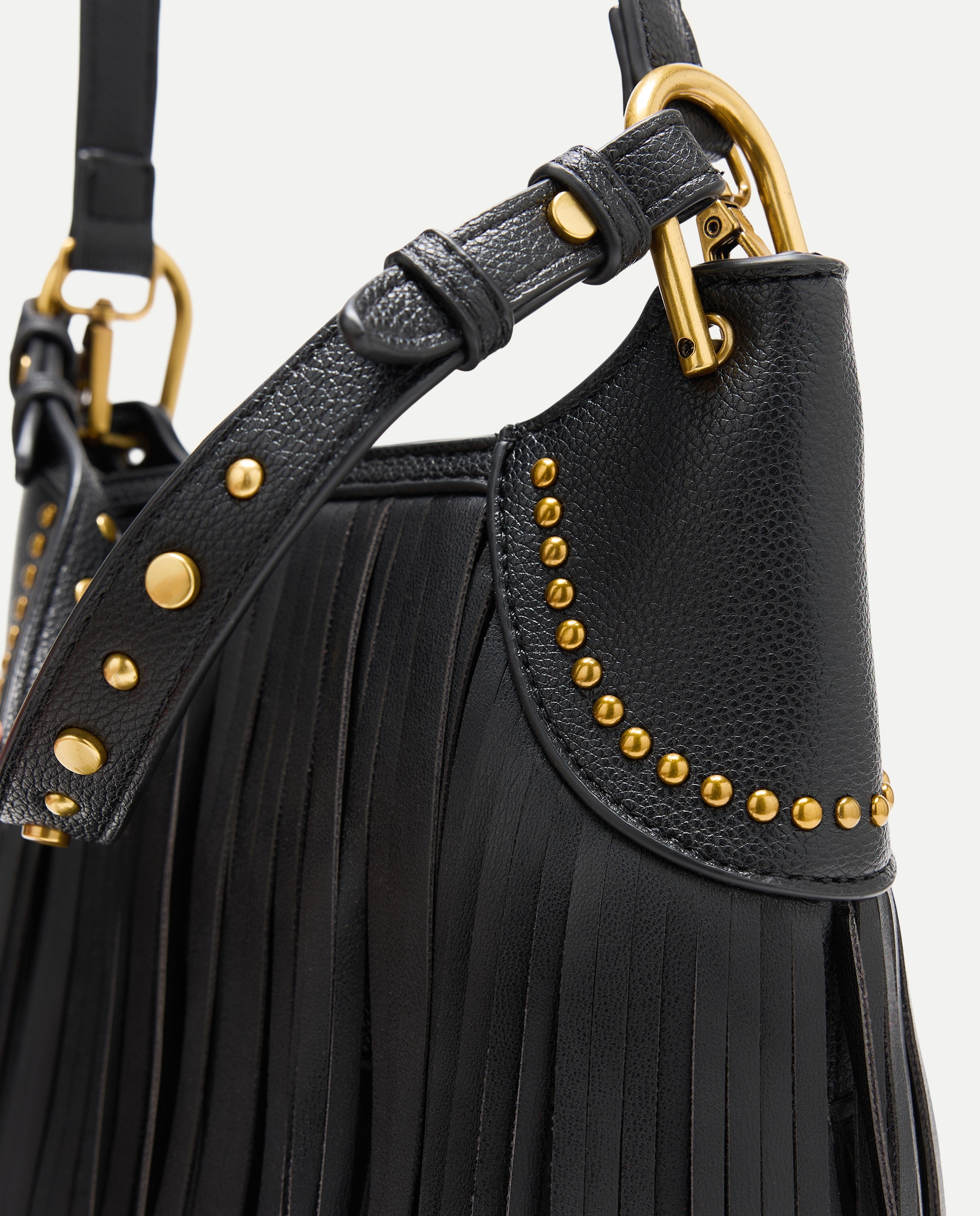 Bolso bucket de flecos con asa extraible - Tintoretto - Negro Negro-3